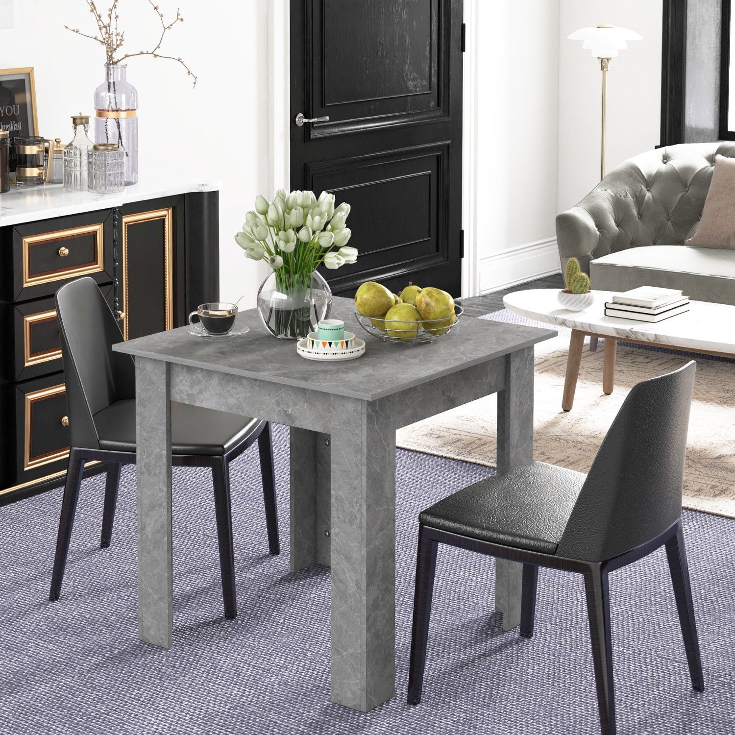 HOMCOM Square Dining Table for 2, Modern Kitchen Table with Faux Concrete Effect, Non-slip Foot Pads for Living Room, Dining Room, Cement Grey