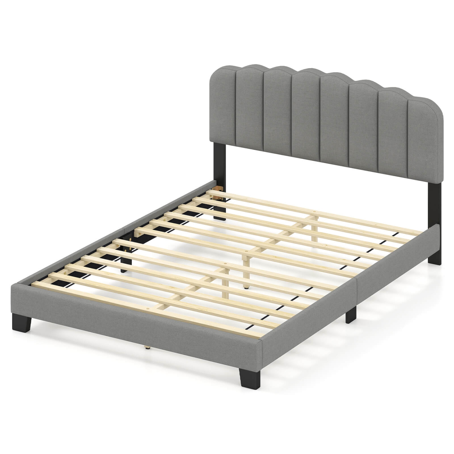 Costway Queen Size Bed Frame Linen Upholstered Platform Bed with Wooden Slat Support