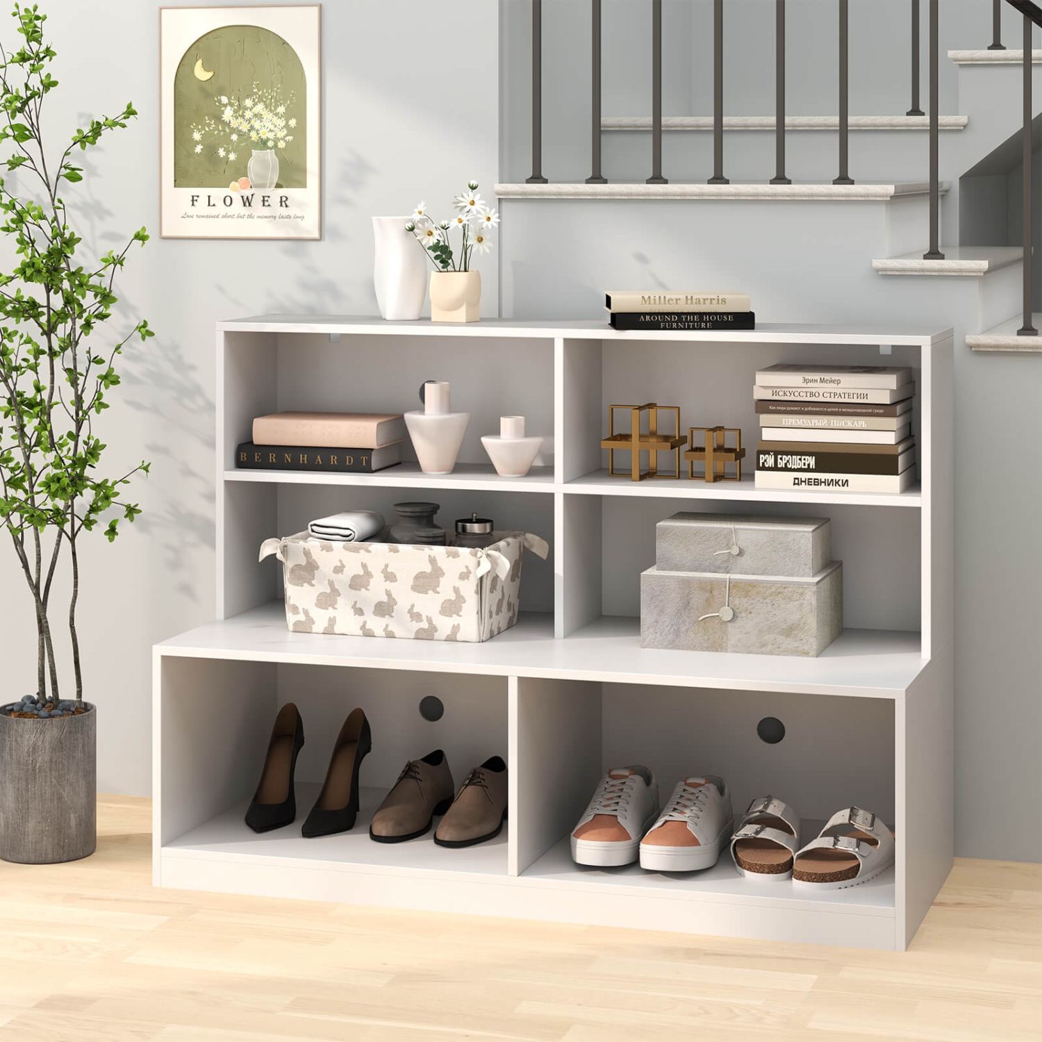 Costway Entryway Shoe Cabinet 2-in-1 Storage Cabinet & Shoe Bench Combo for Living Room