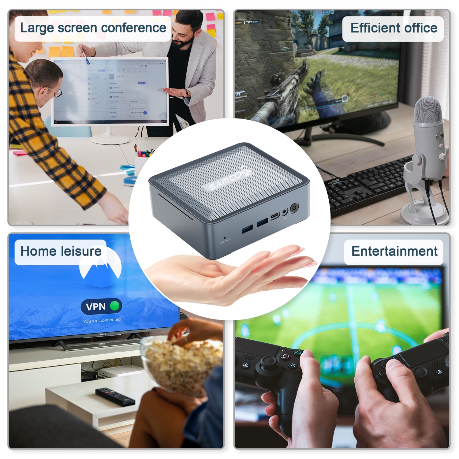 Samco GA01-550 Mini Desktop PC Combo AMD Ryzen 7 5825U 16GB RAM 512GB SSD Wi-Fi 6E BT 5.2 Windows 11 Pro w/Keyboard and Mouse