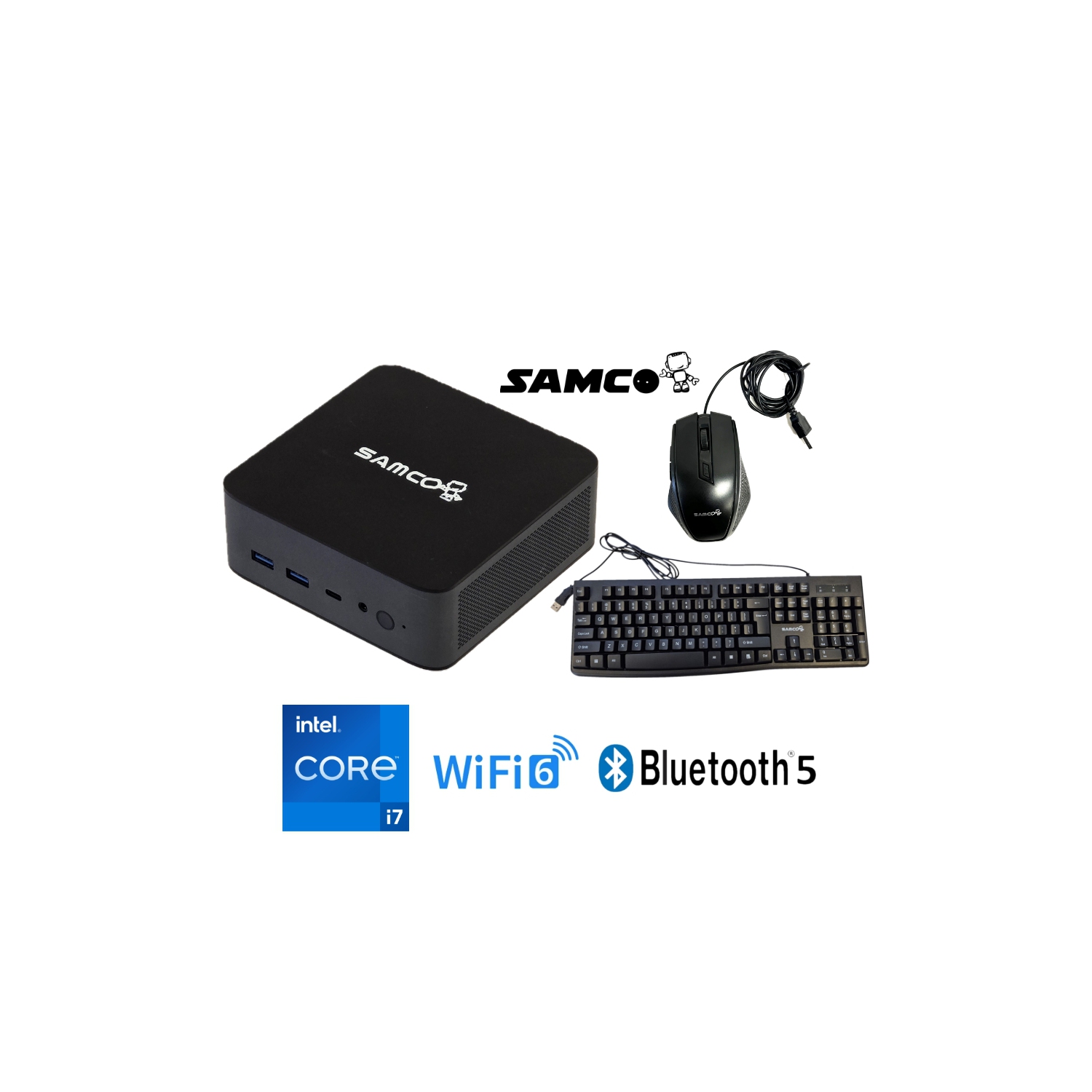 Samco GT01-760 Mini Desktop PC Combo Intel Core 11th Gen i7-11390H 16GB RAM 512GB SSD Wi-Fi 6 BT 5.0 Windows 11 Pro w/Keyboard and Mouse