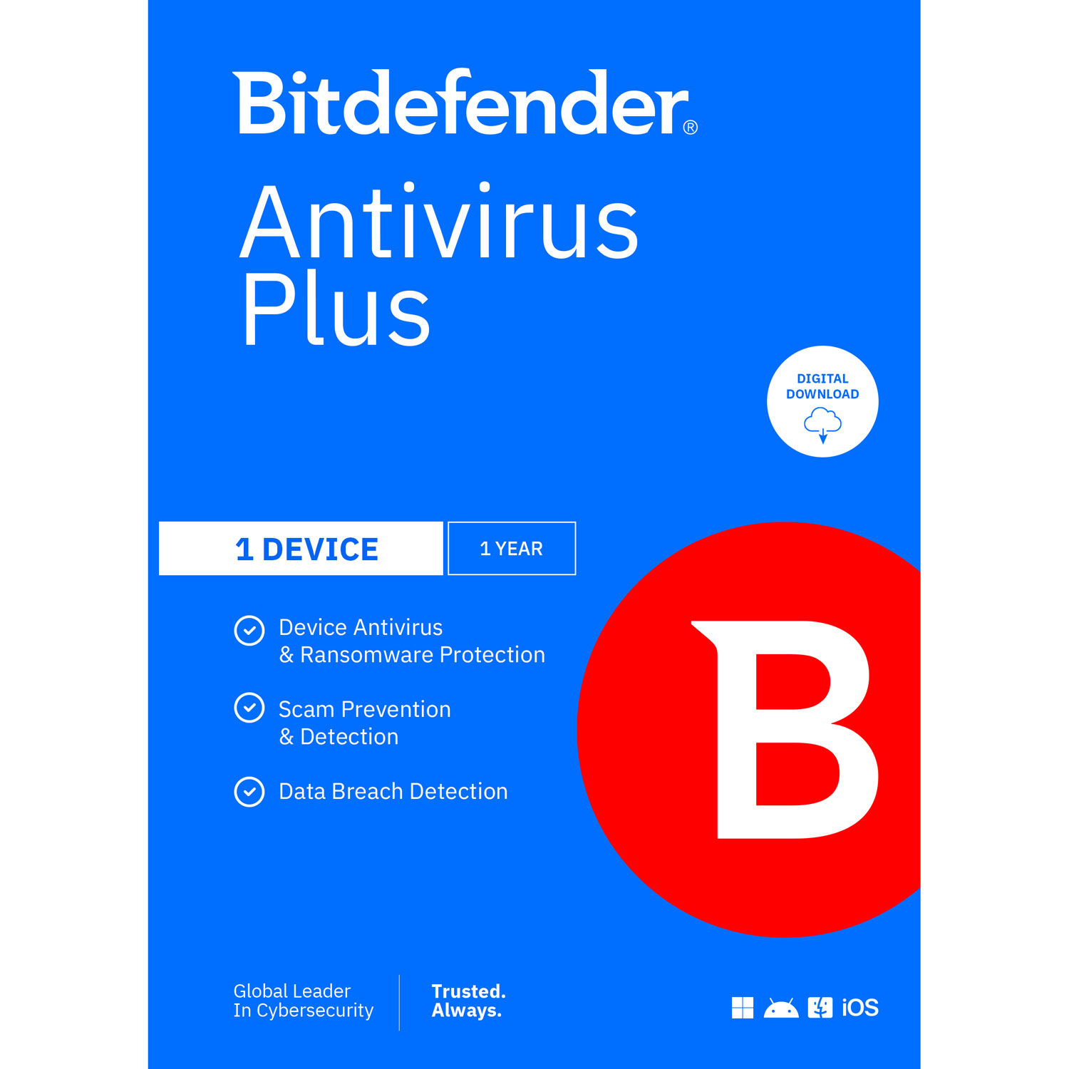 Bitdefender Antivirus Plus - 1 appareil - 1 utilisateur - 1 an - Téléchargement numérique