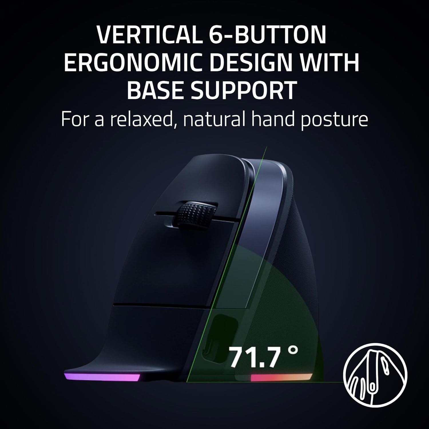 Razer Pro Click V2 Vertical Wireless Mouse: 6 Button Ergonomic Design - One Click AI Prompt - Supports Windows & Mac - Multi Device Connectivity via