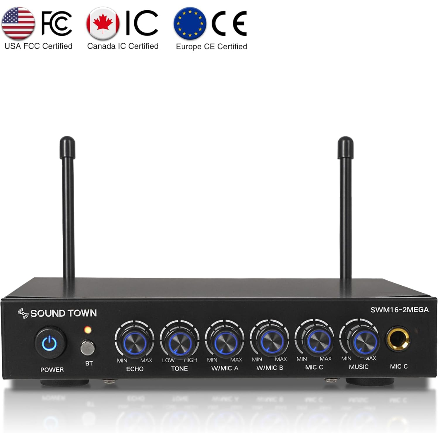 Sound Town 100 Channels Wireless Microphone Karaoke Mixer System with 2 Metal Handheld Microphones, Optical, AUX, for Smart TV, Home Theater, Sound