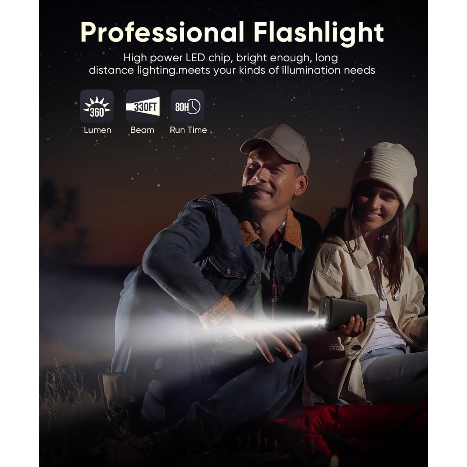 Chargeur portatif avec câbles intégrés, chargeur portable rapide 40000&nbsp;mAh PD 30&nbsp;W, type C/iOS, lampe de poche – pour iPhone, Samsung,