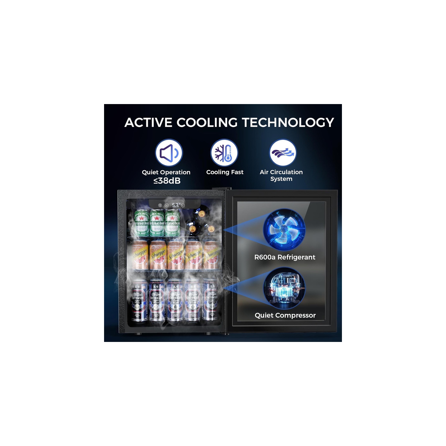 Réfrigérateur à boissons 68 canettes – Mini réfrigérateur compact de 1,7&nbsp;pi³ avec porte en verre, conception autonome et contrôle de la