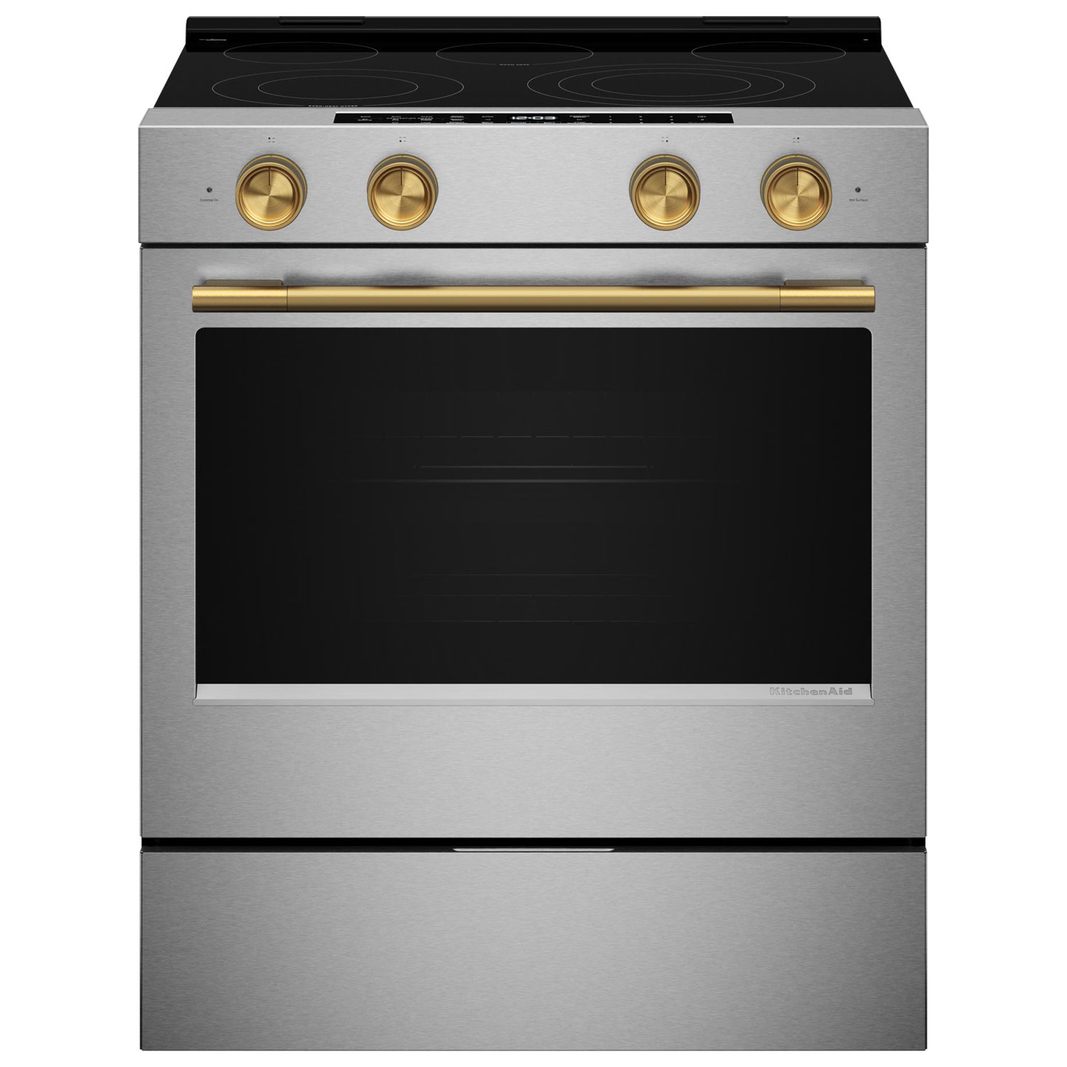 Trousse 5 pièces avec poignée et boutons pour cuisinière électrique encastrable à convection de KitchenAid - Laiton