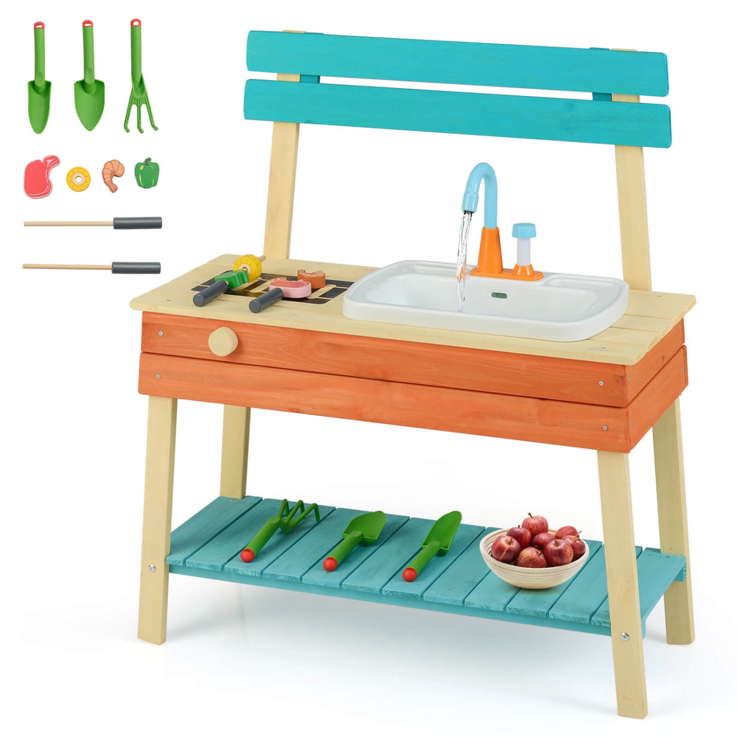 Ensemble de jeu de cuisine en bois Play Kitchen pour enfants avec support de barbecue en bois de Costway