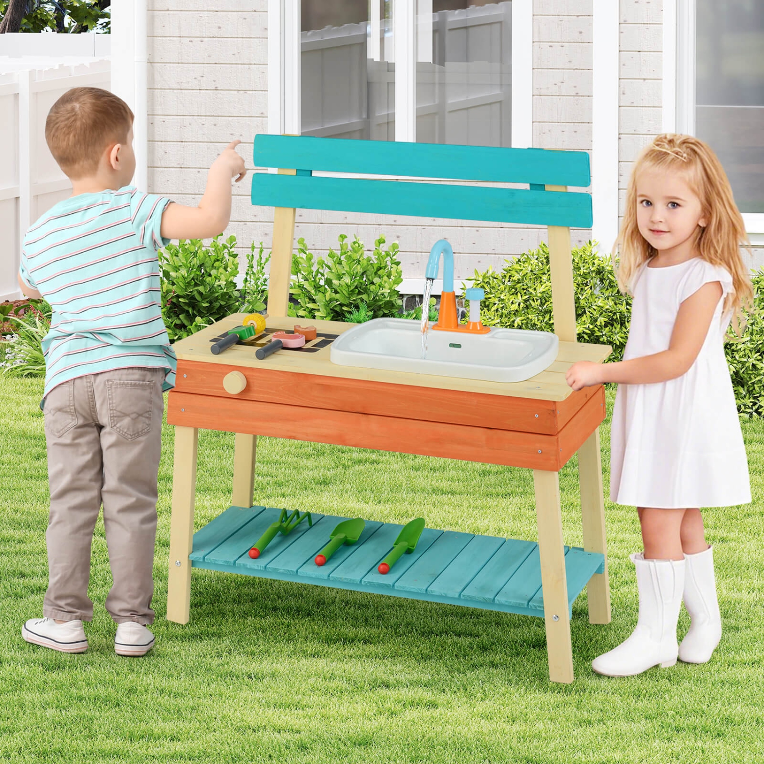 Ensemble de jeu de cuisine en bois Play Kitchen pour enfants avec support de barbecue en bois de Costway