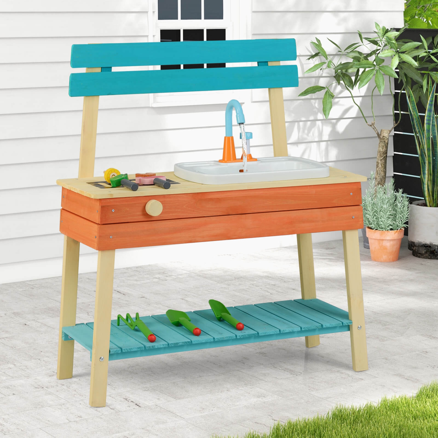Ensemble de jeu de cuisine en bois Play Kitchen pour enfants avec support de barbecue en bois de Costway