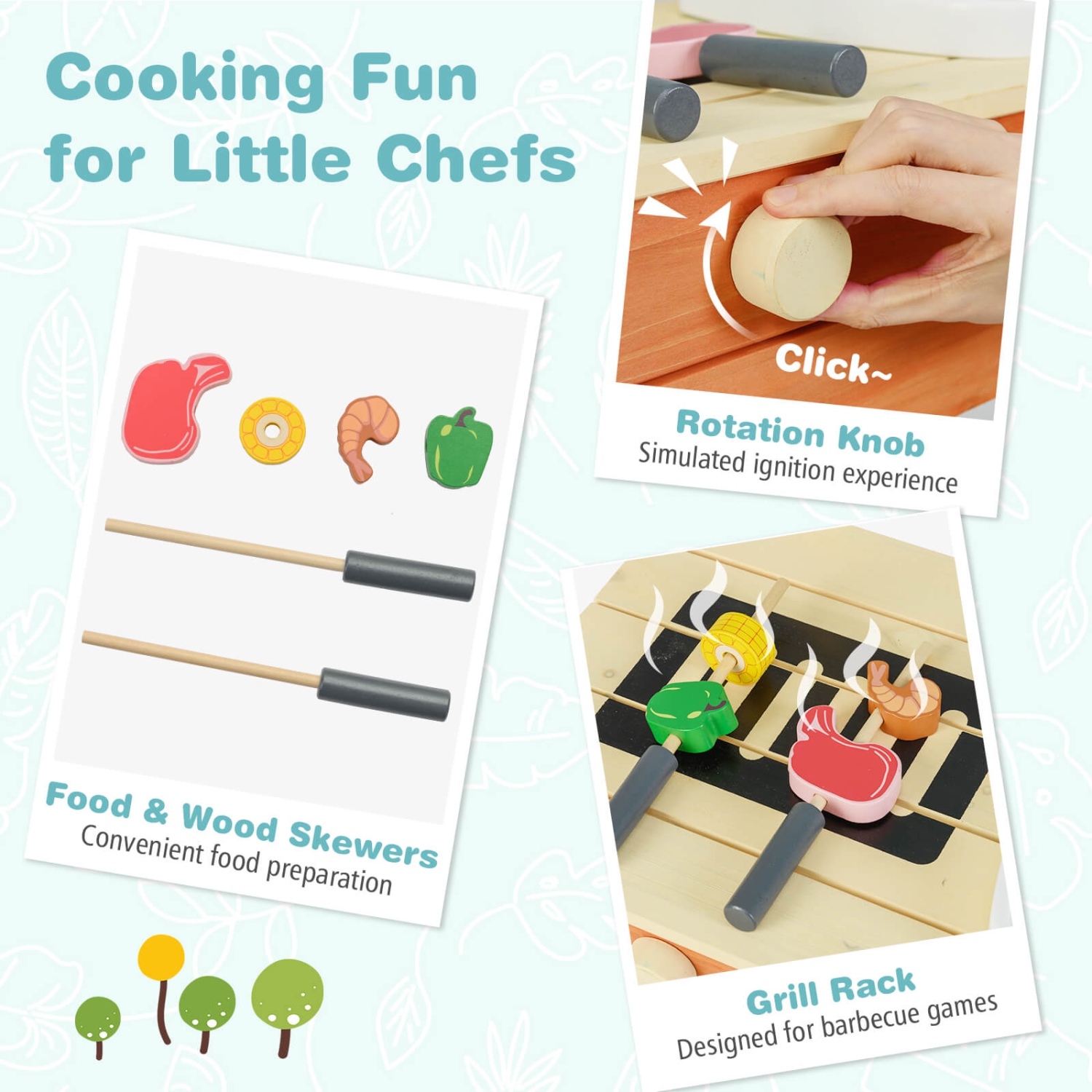 Ensemble de jeu de cuisine en bois Play Kitchen pour enfants avec support de barbecue en bois de Costway