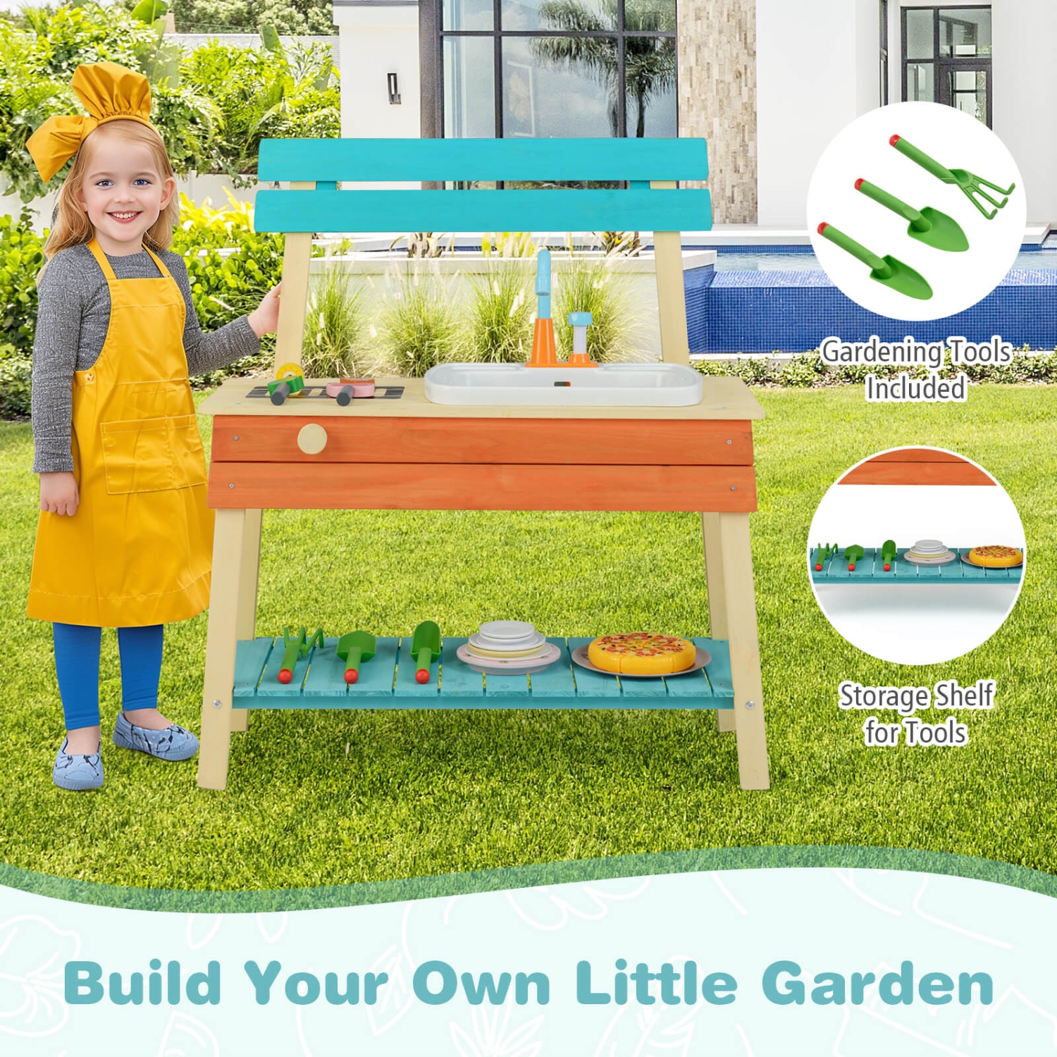 Ensemble de jeu de cuisine en bois Play Kitchen pour enfants avec support de barbecue en bois de Costway