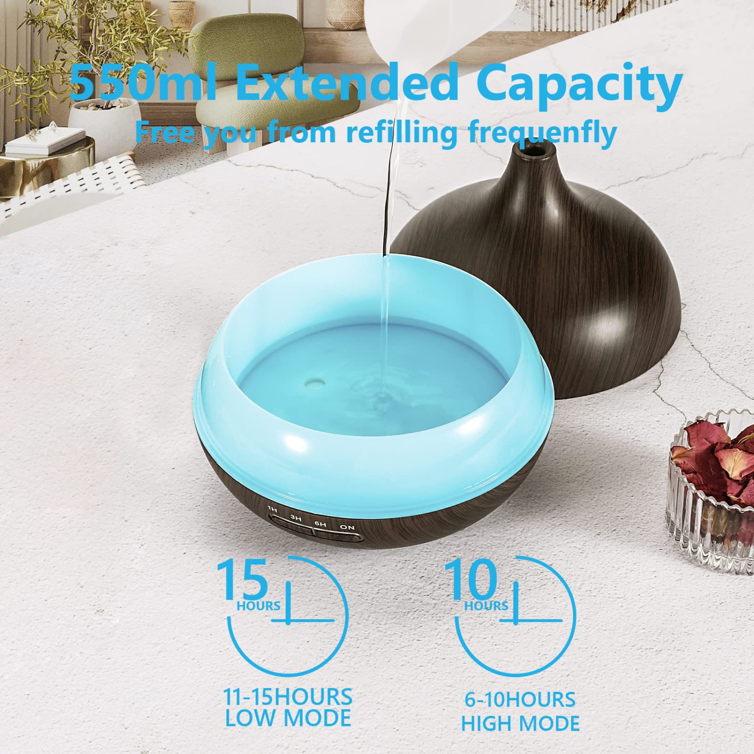 Diffuseurs d'huile essentielle de 550&nbsp;ml avec télécommande, diffuseur d'huile ultrasonique avec minuterie, éclairage de 7 couleurs pour chambre