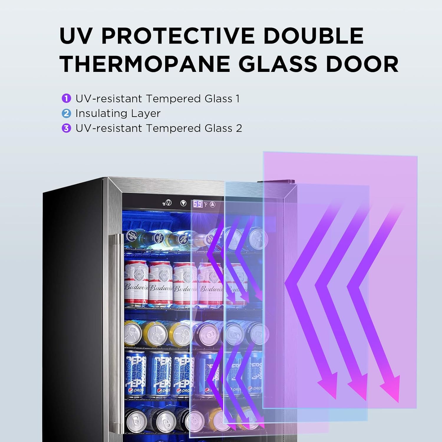 Réfrigérateur autonome pour 37 bouteilles de ZAFRO, porte en verre réversible en acier inoxydable, réfrigérateur pour 145 canettes, 4,5&nbsp;pi³