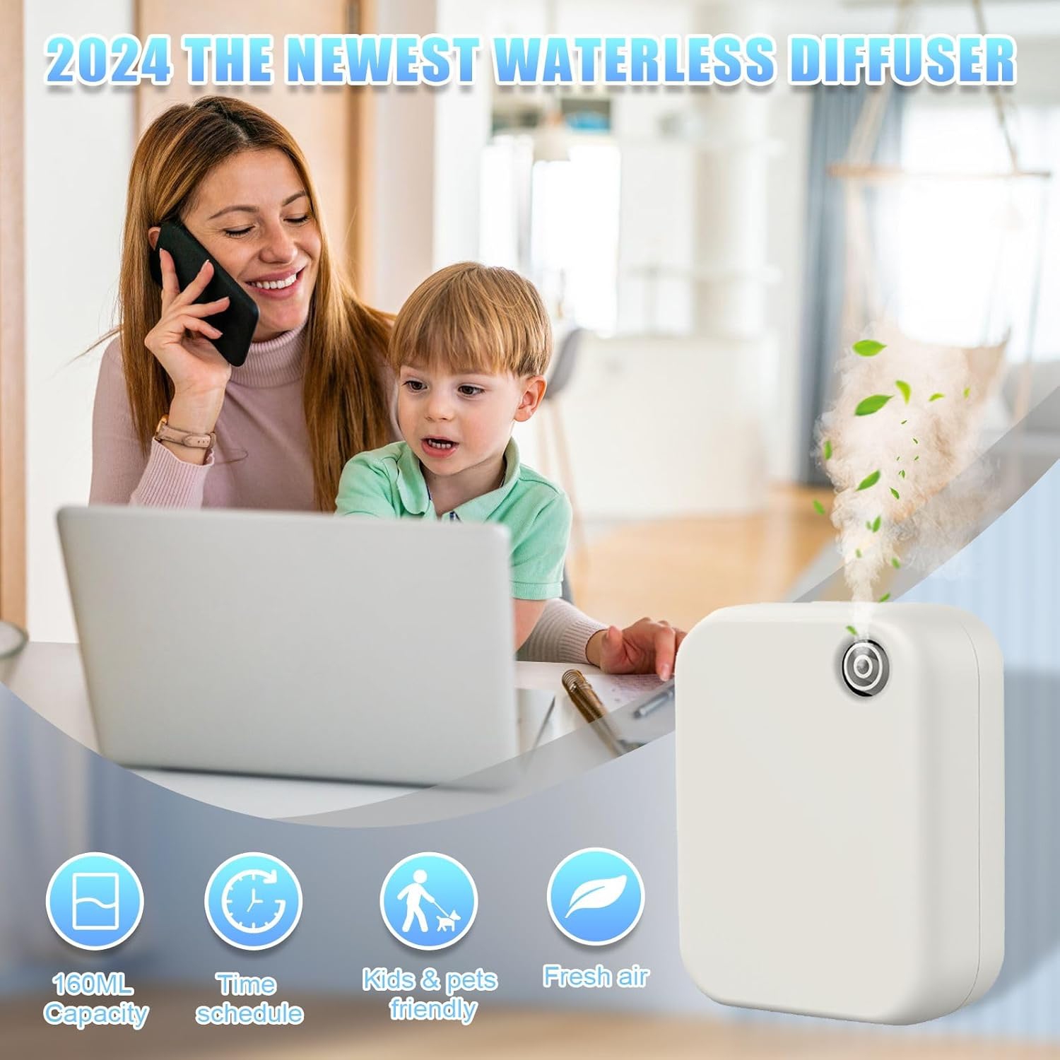 Waterless Diffuser,Essential Oil Diffusers with Bluetooth Control,Air Freshener Home Fragrance Diffuser,Wall Mounted & Lay Flat Scent Air Machine for