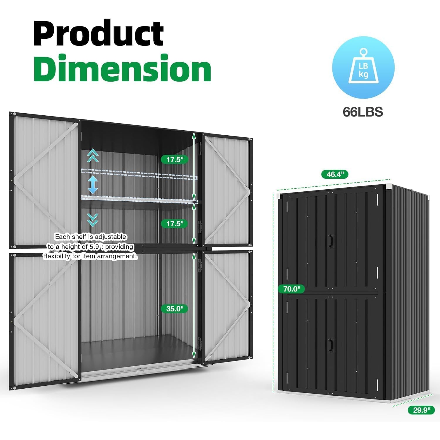 Armoire de rangement extérieure AECOJOY à l'épreuve des intempéries, grande remise de rangement verticale verrouillable avec tablettes, gris