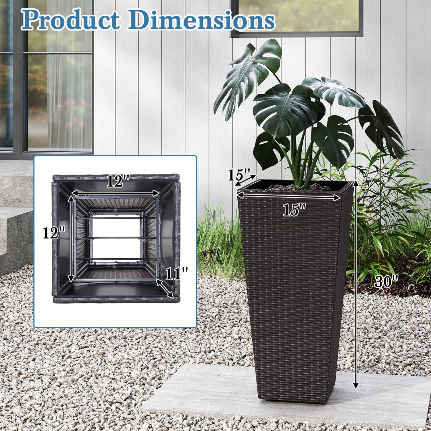 Costway 30" Tall Flower Pot Set of 2 Planter Pots with Open-ended Base & Non-woven Soil Bag