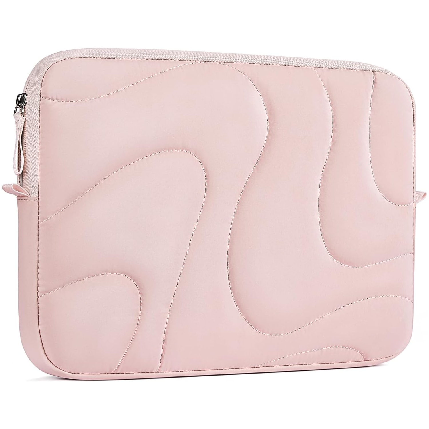 B Puffer Tote Bag for Women Lightweight Nylon Puffy Quilted Carryall Hobo Shoulder Purse 13in Pink