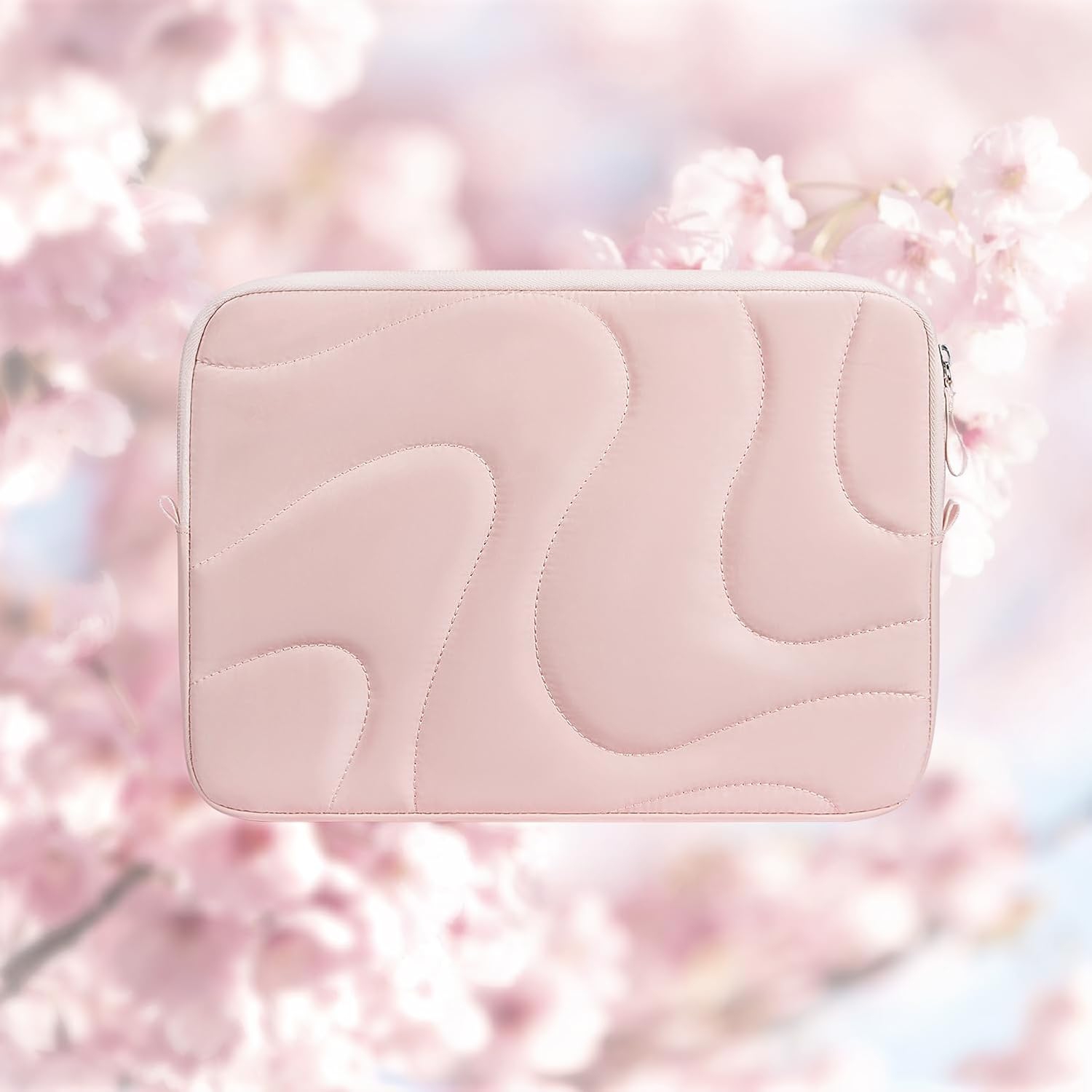 B Puffer Tote Bag for Women Lightweight Nylon Puffy Quilted Carryall Hobo Shoulder Purse 13in Pink