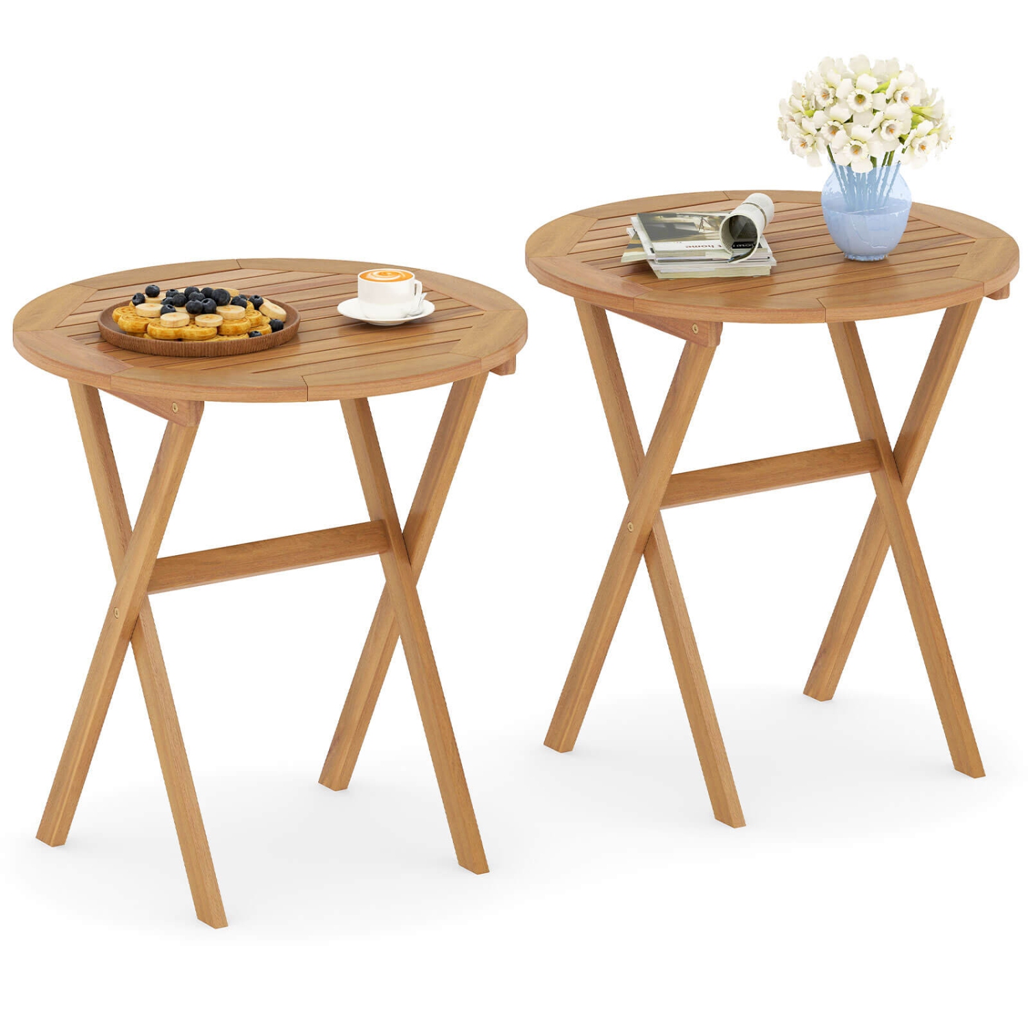 Costway Outdoor Side Table with Slatted Tabletop & X-Shaped Structure Coffee Table