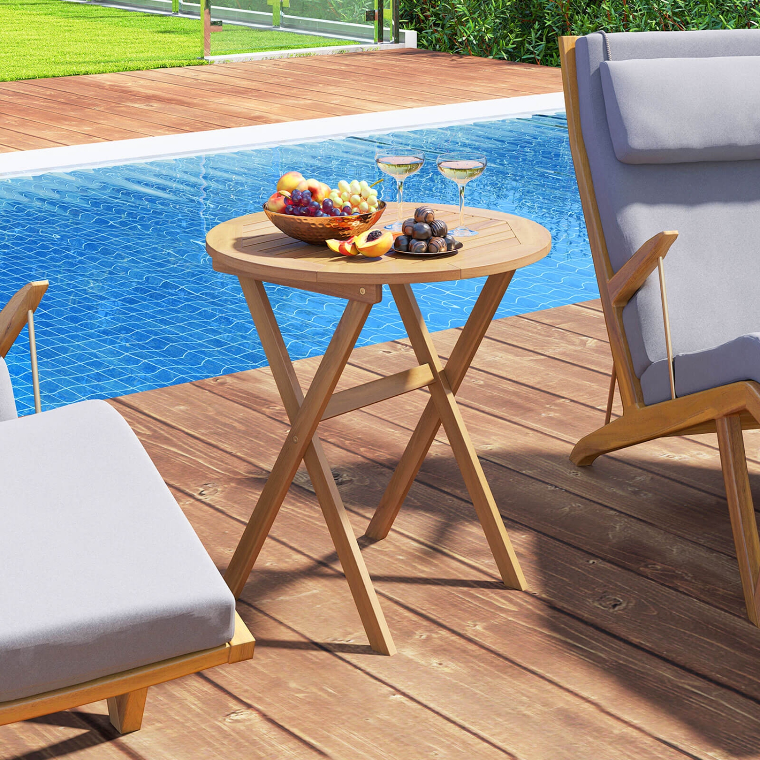Costway Outdoor Side Table with Slatted Tabletop & X-Shaped Structure Coffee Table