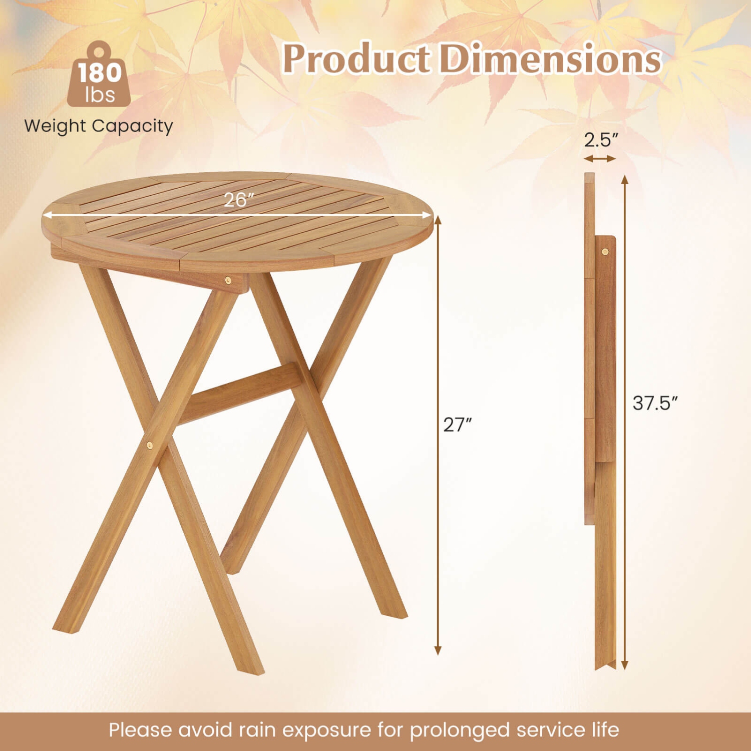 Costway Outdoor Side Table with Slatted Tabletop & X-Shaped Structure Coffee Table