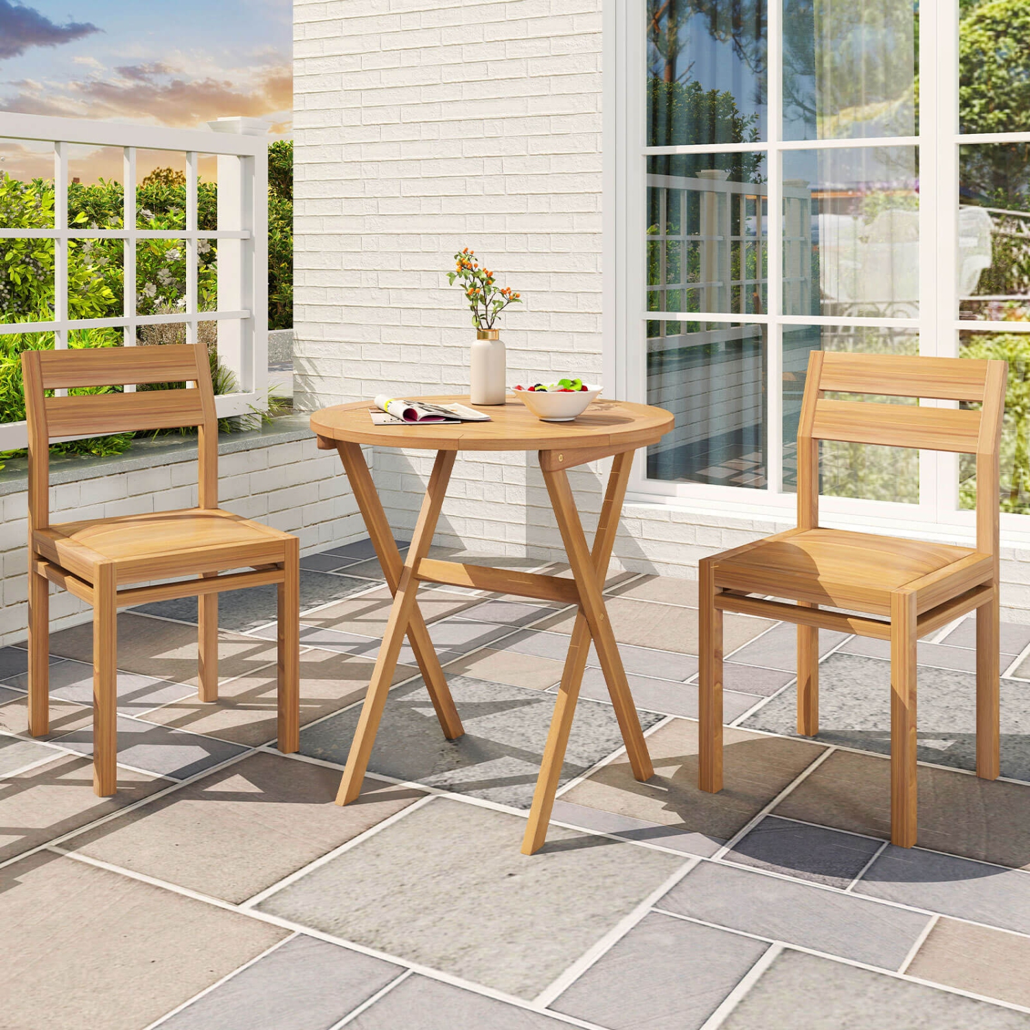 Costway Outdoor Side Table with Slatted Tabletop & X-Shaped Structure Coffee Table