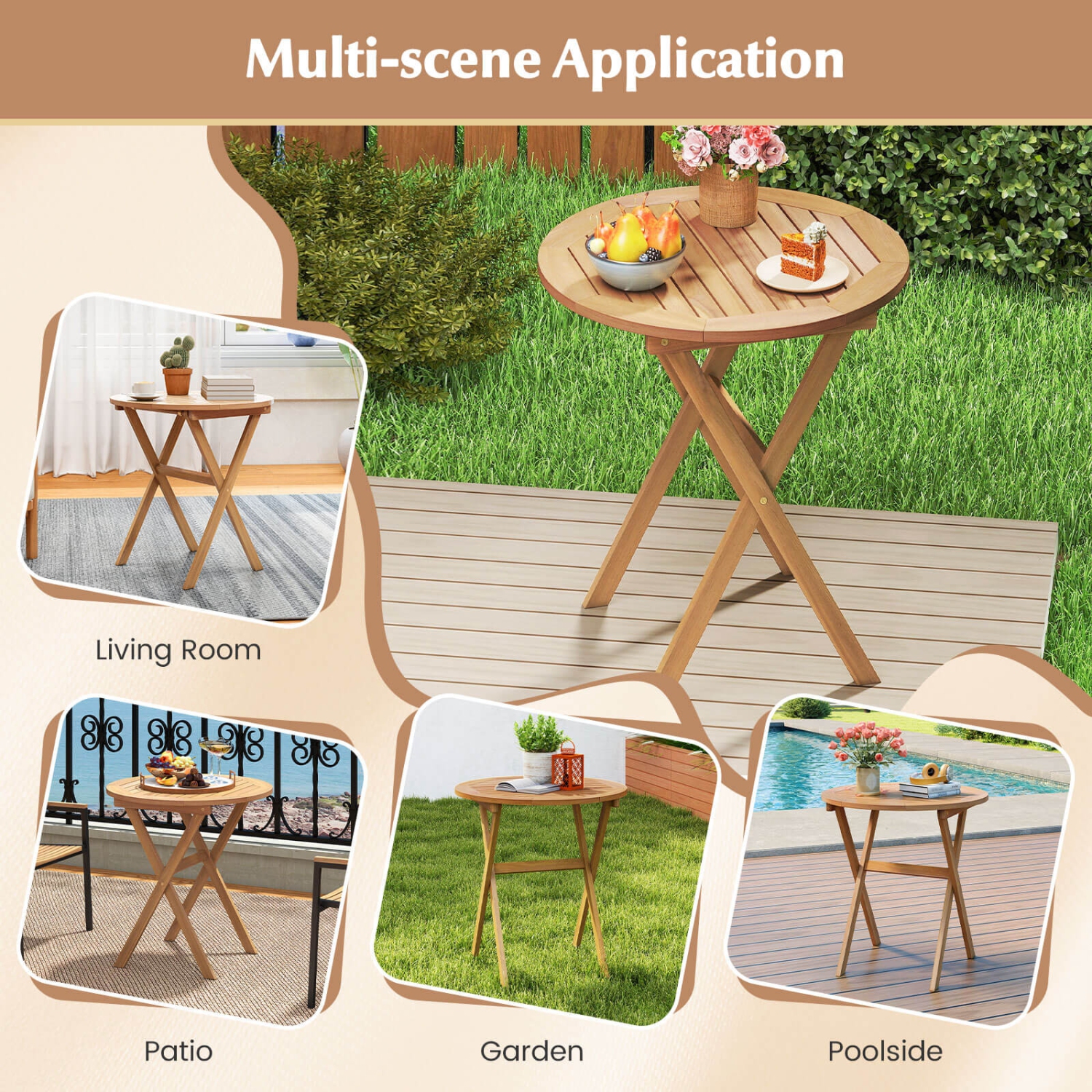 Costway Outdoor Side Table with Slatted Tabletop & X-Shaped Structure Coffee Table