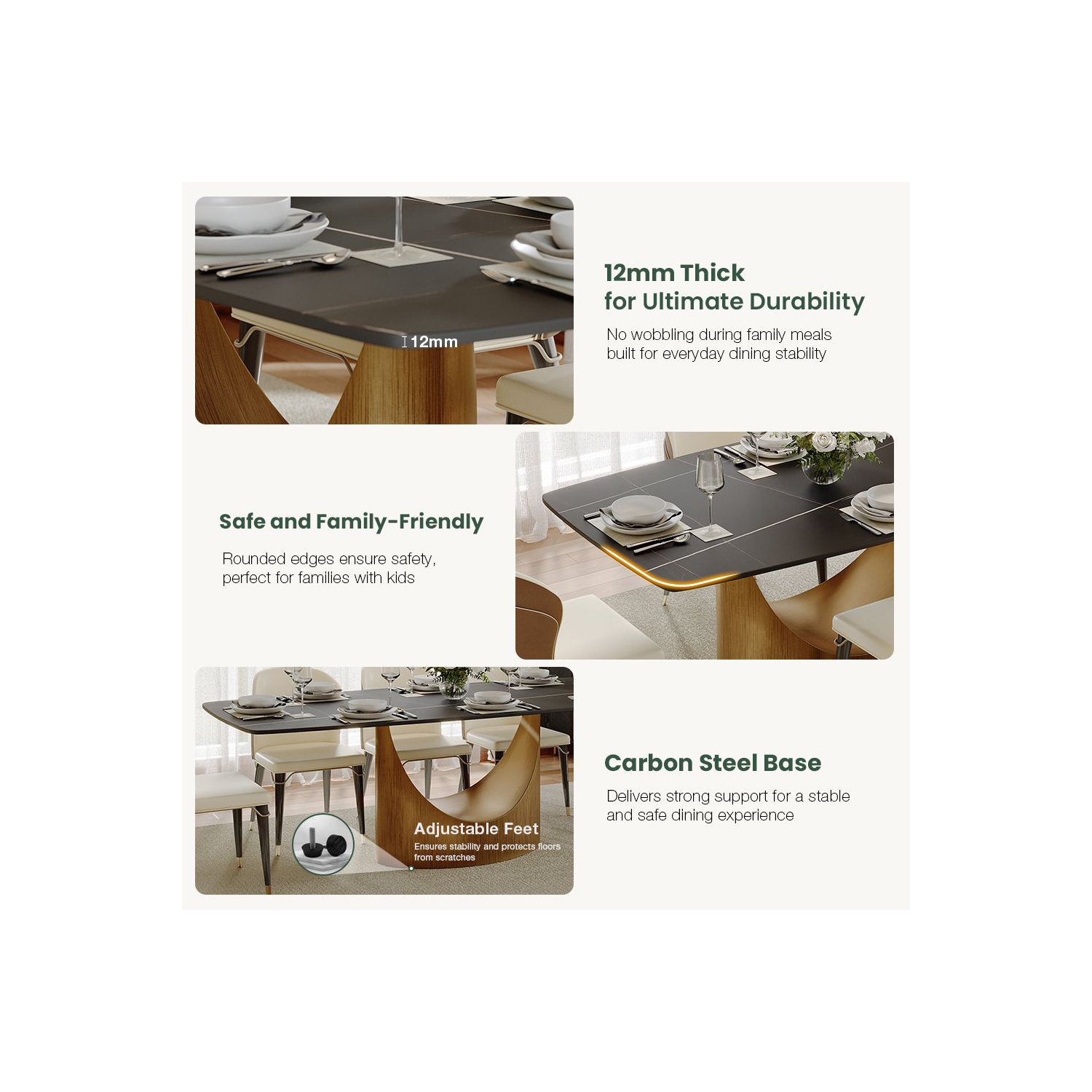 POVISON Hobart - Rectangular Sintered Stone Dining Table 63" with Black and Bronze