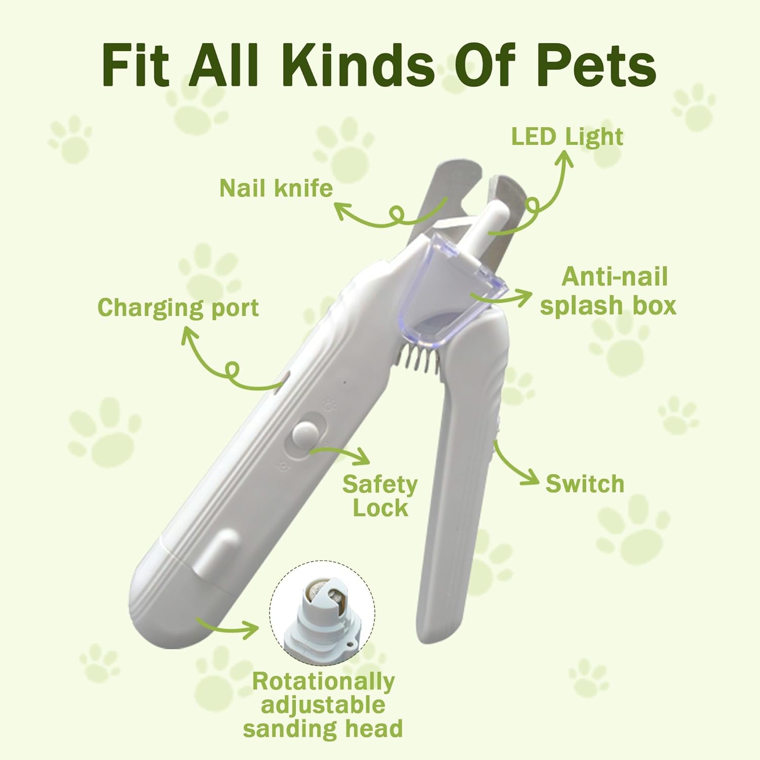 2-in-1 Dog Nail Grinder & Dog Nail Clippers Trimmers for Large Medium Small Dogs Cats Pets Claw Trimmer with LED Lights