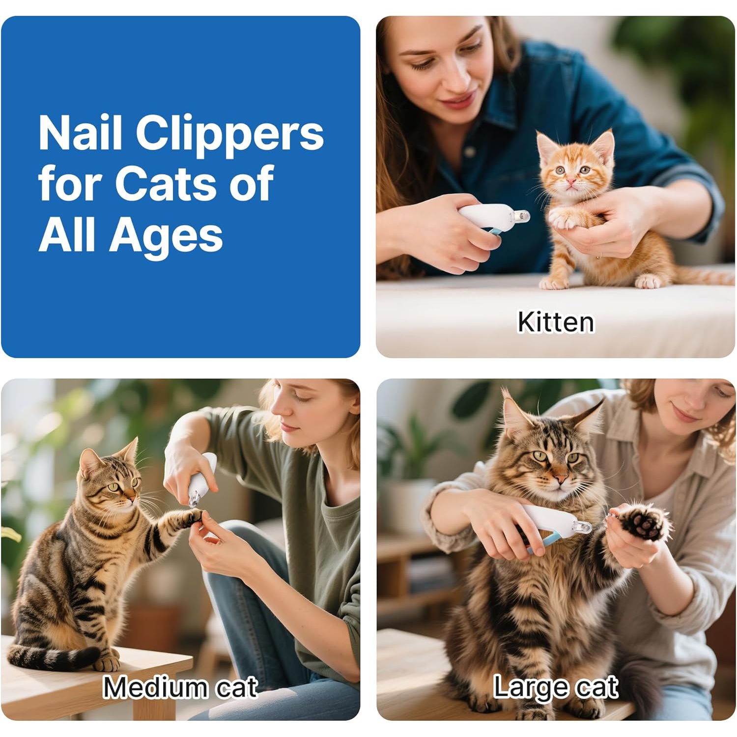 Coupe-ongles pour chat avec trou de coupe réglable de 3 tailles et lime à ongles dissimulée, coupe-ongles pour chatons et chats d'intérieur,