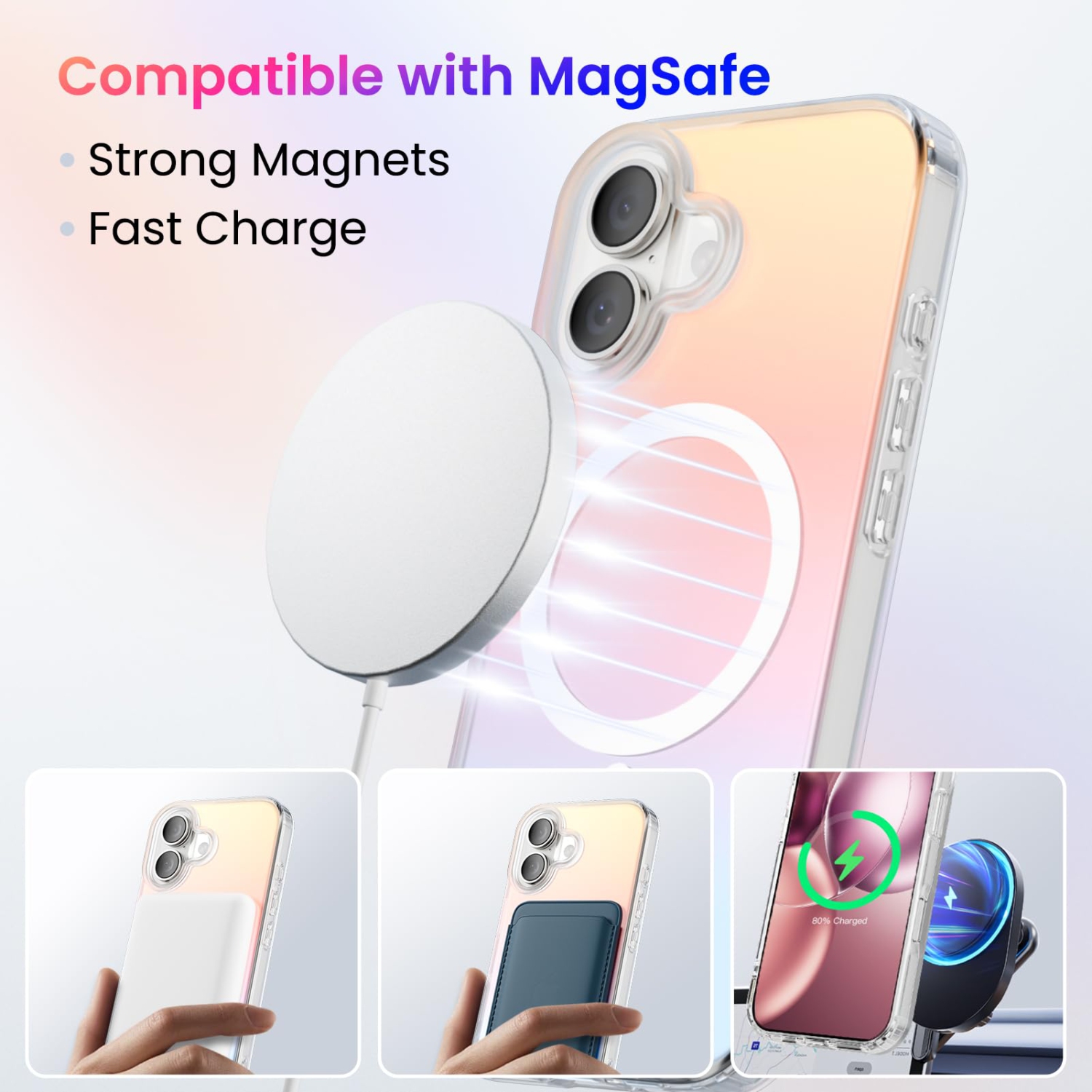 Étui ORNARTO pour iPhone 17,[Compatible avec MagSafe], couverture magnétique iridescente holographique, étui de protection antichoc arc-en-ciel pour