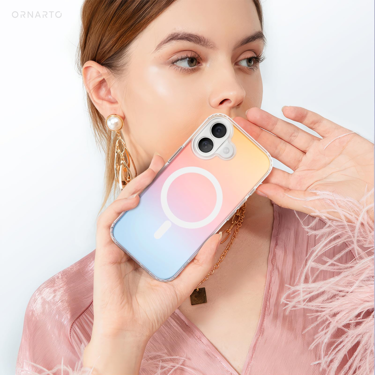 Étui ORNARTO pour iPhone 17,[Compatible avec MagSafe], couverture magnétique iridescente holographique, étui de protection antichoc arc-en-ciel pour