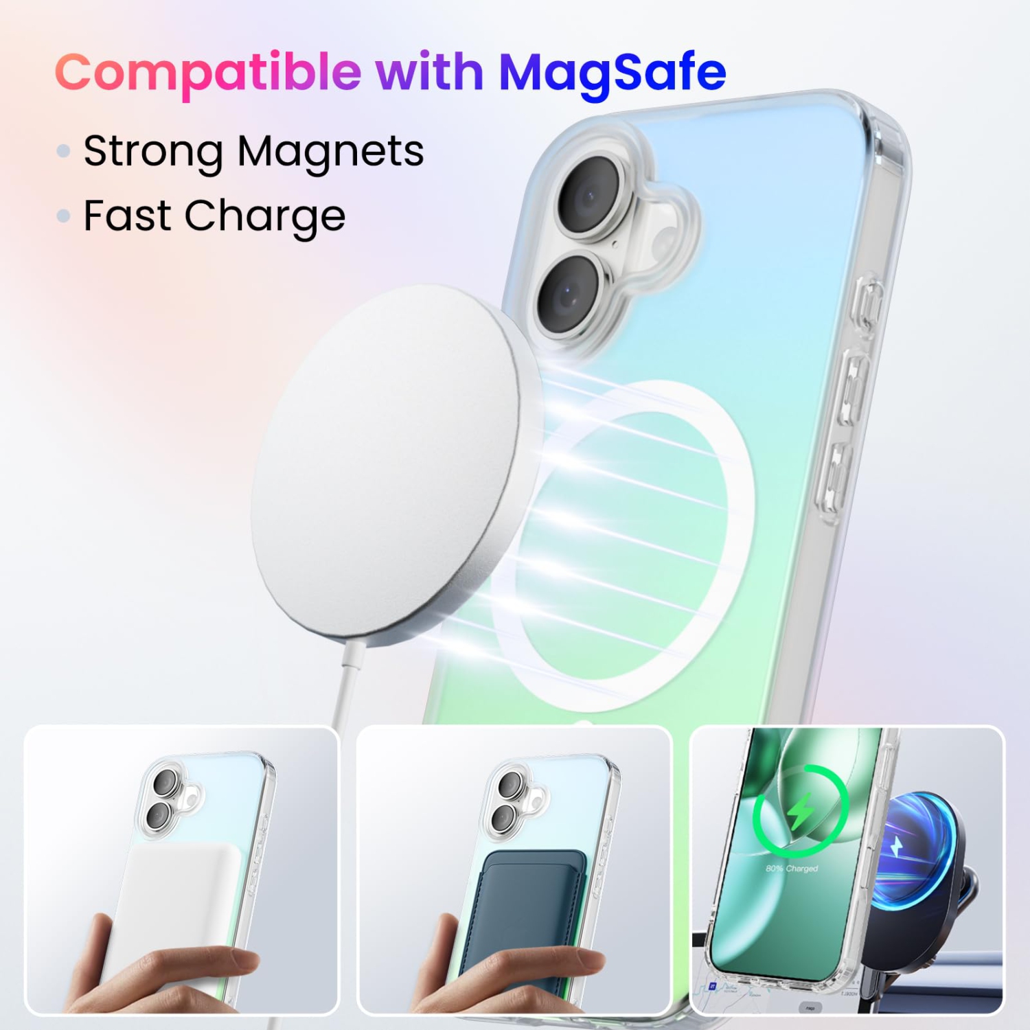 Étui ORNARTO pour iPhone 17,[Compatible avec MagSafe], couverture magnétique iridescente holographique, étui de protection arc-en-ciel antichoc pour