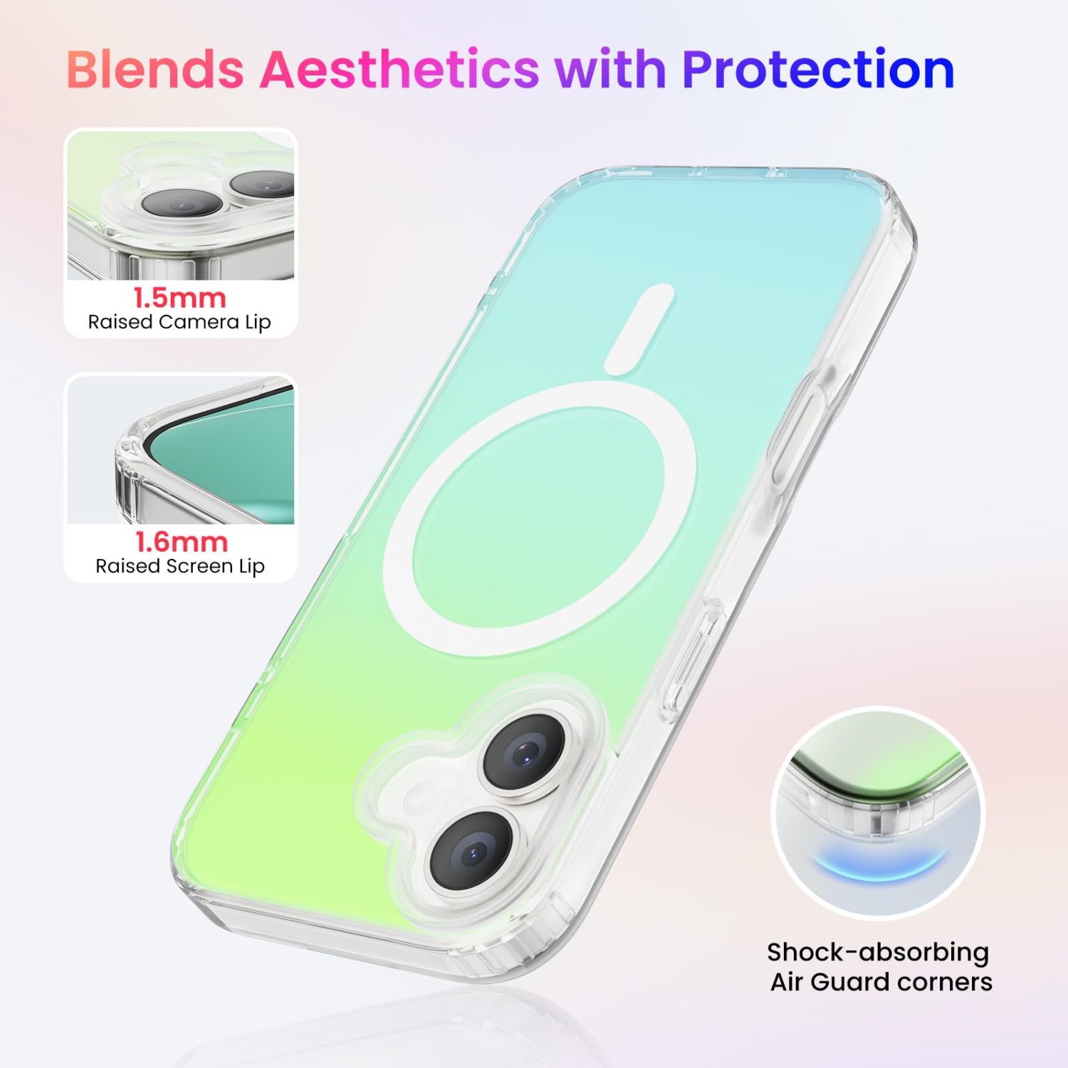 Étui ORNARTO pour iPhone 17,[Compatible avec MagSafe], couverture magnétique iridescente holographique, étui de protection arc-en-ciel antichoc pour