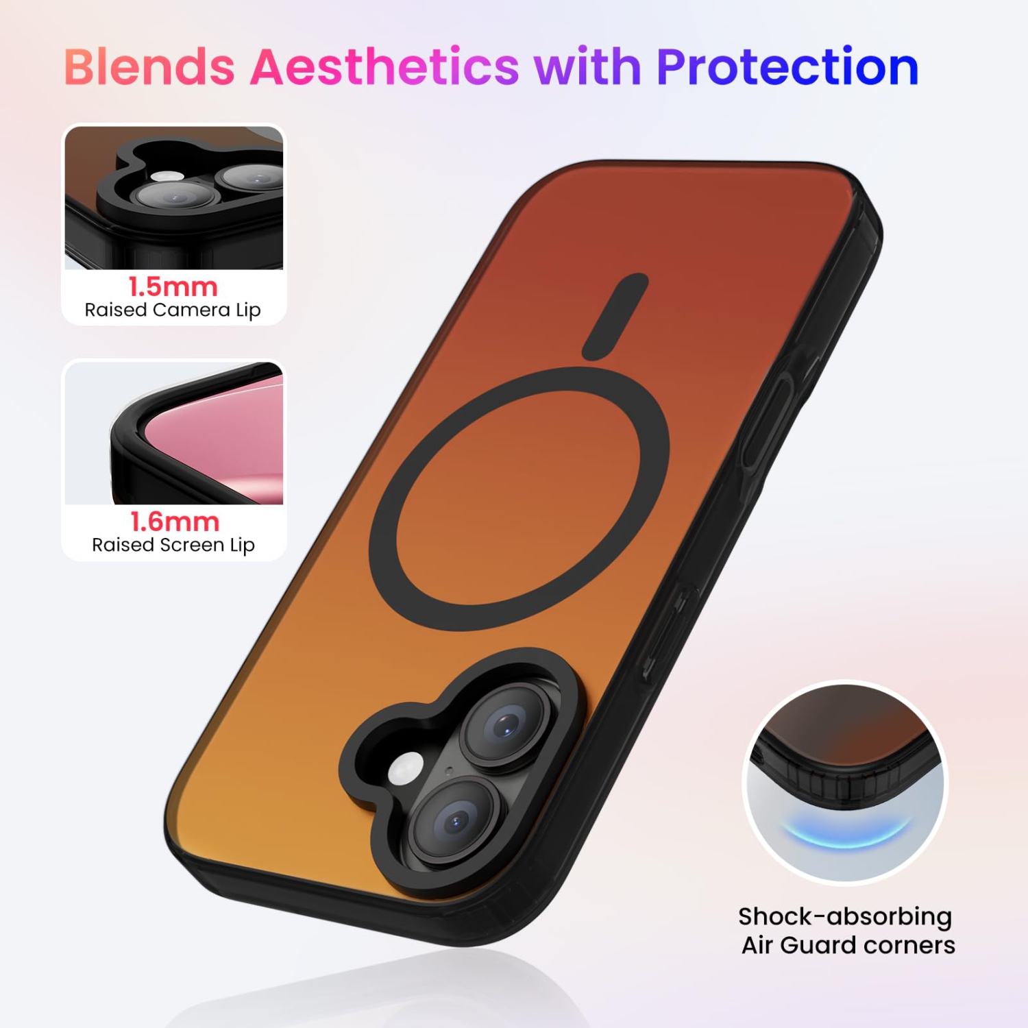 Étui ORNARTO pour iPhone 17,[Compatible avec MagSafe], couverture magnétique iridescente holographique, étui de protection antichoc arc-en-ciel pour