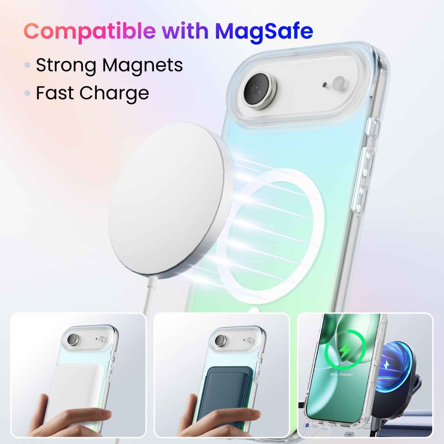 ORNARTO for iPhone Air Case,[Compatible with MagSafe],Holographic Iridescent Magnetic Cover,Shockproof Protective Rainbow Phone Case for iPhone Air