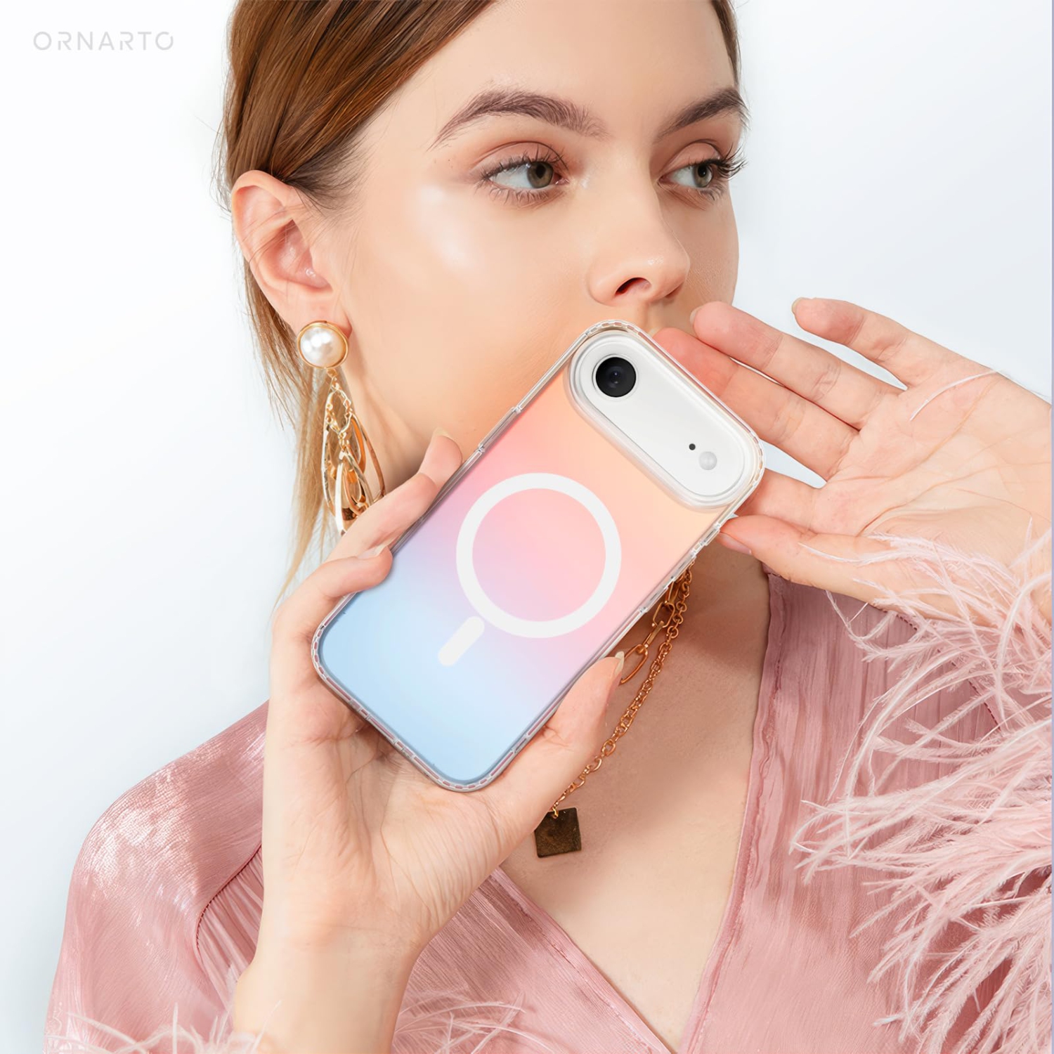 ORNARTO for iPhone Air Case,[Compatible with MagSafe],Holographic Iridescent Magnetic Cover,Shockproof Protective Rainbow Phone Case for iPhone Air