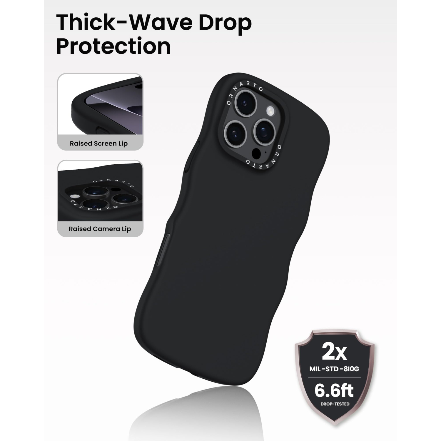 Étui ORNARTO pour iPhone 16 Pro Max – Curly Wave Edge | Compatible avec MagSafe | Antichoc Liquide Silicone 3 couches Étui de téléphone souple