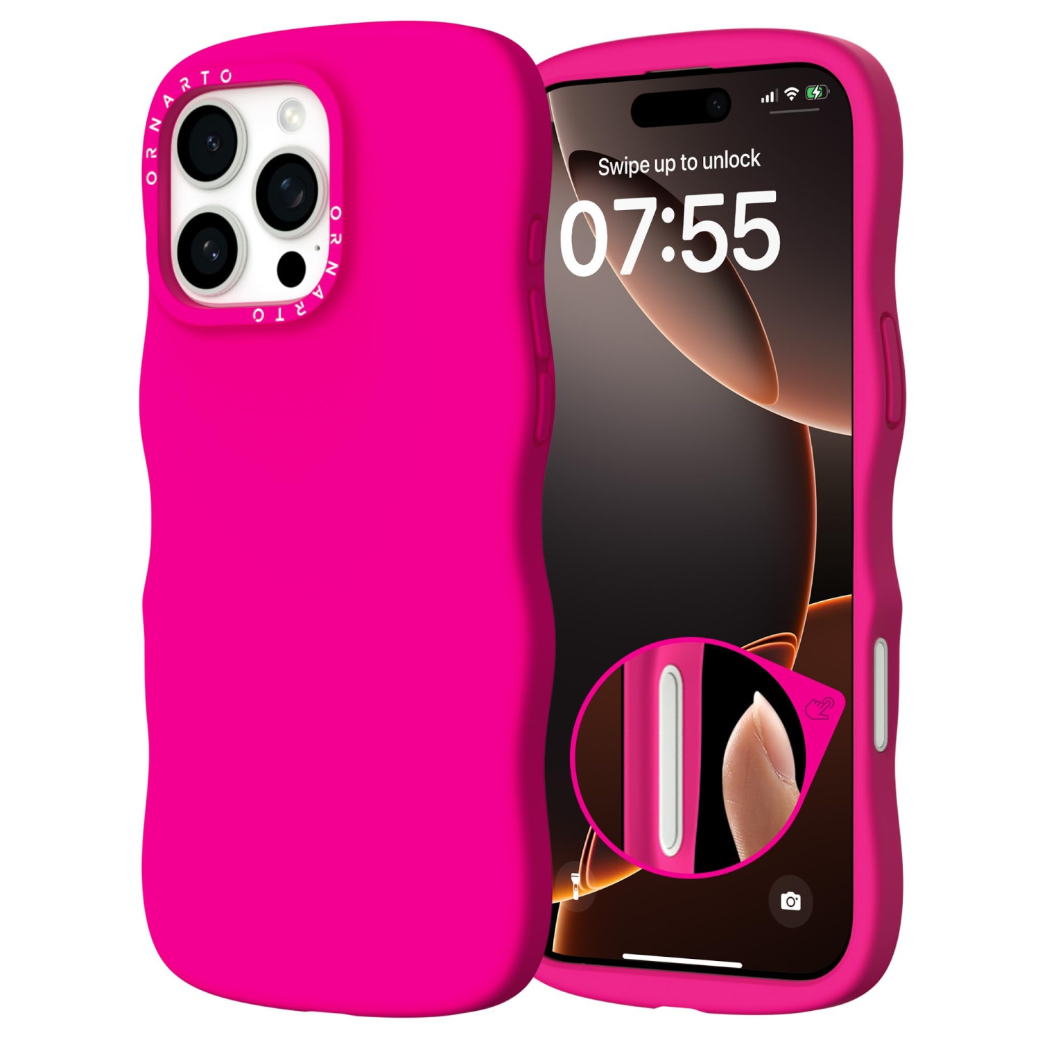 Étui ORNARTO pour iPhone 16 Pro Max – Curly Wave Edge | Compatible avec MagSafe | Antichoc Liquide Silicone 3 couches Étui de téléphone entièrement