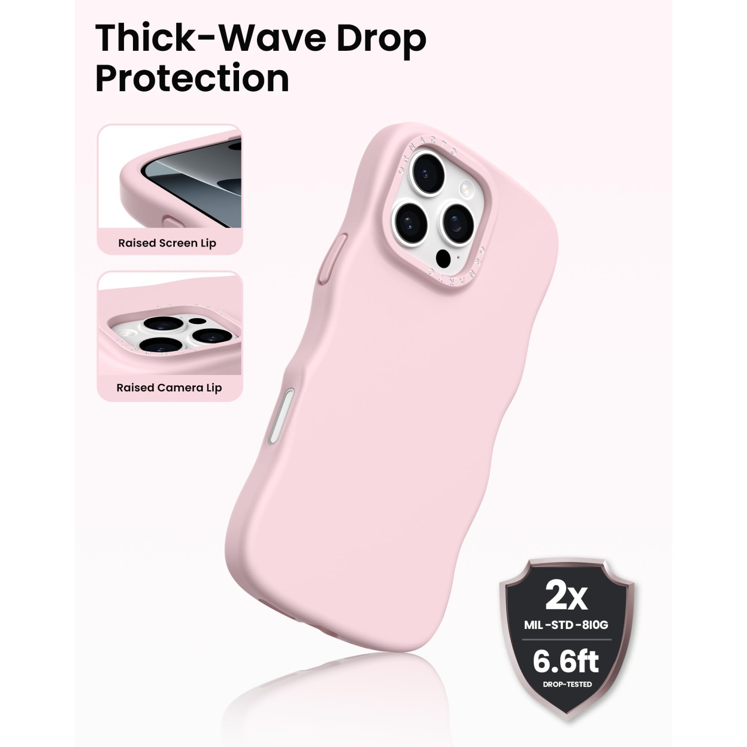Étui ORNARTO pour iPhone 16 Pro Max – Curly Wave Edge | Compatible avec MagSafe | Silicone liquide antichoc 3 couches Étui de téléphone souple