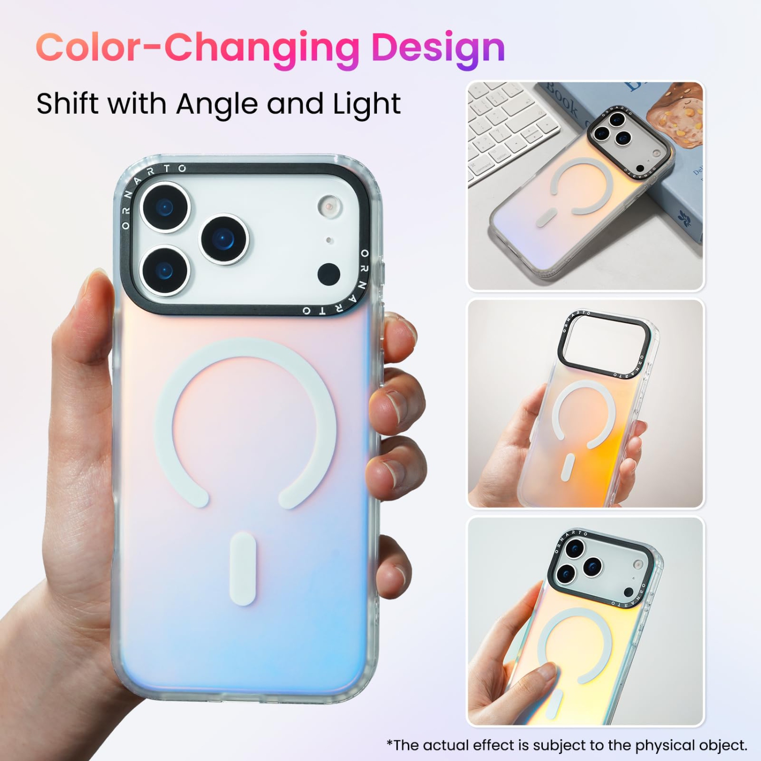 ORNARTO for iPhone 17 Pro Case,[Compatible with MagSafe],Holographic Iridescent Magnetic Cover,Shockproof Protective Rainbow Phone Case for iPhone 17