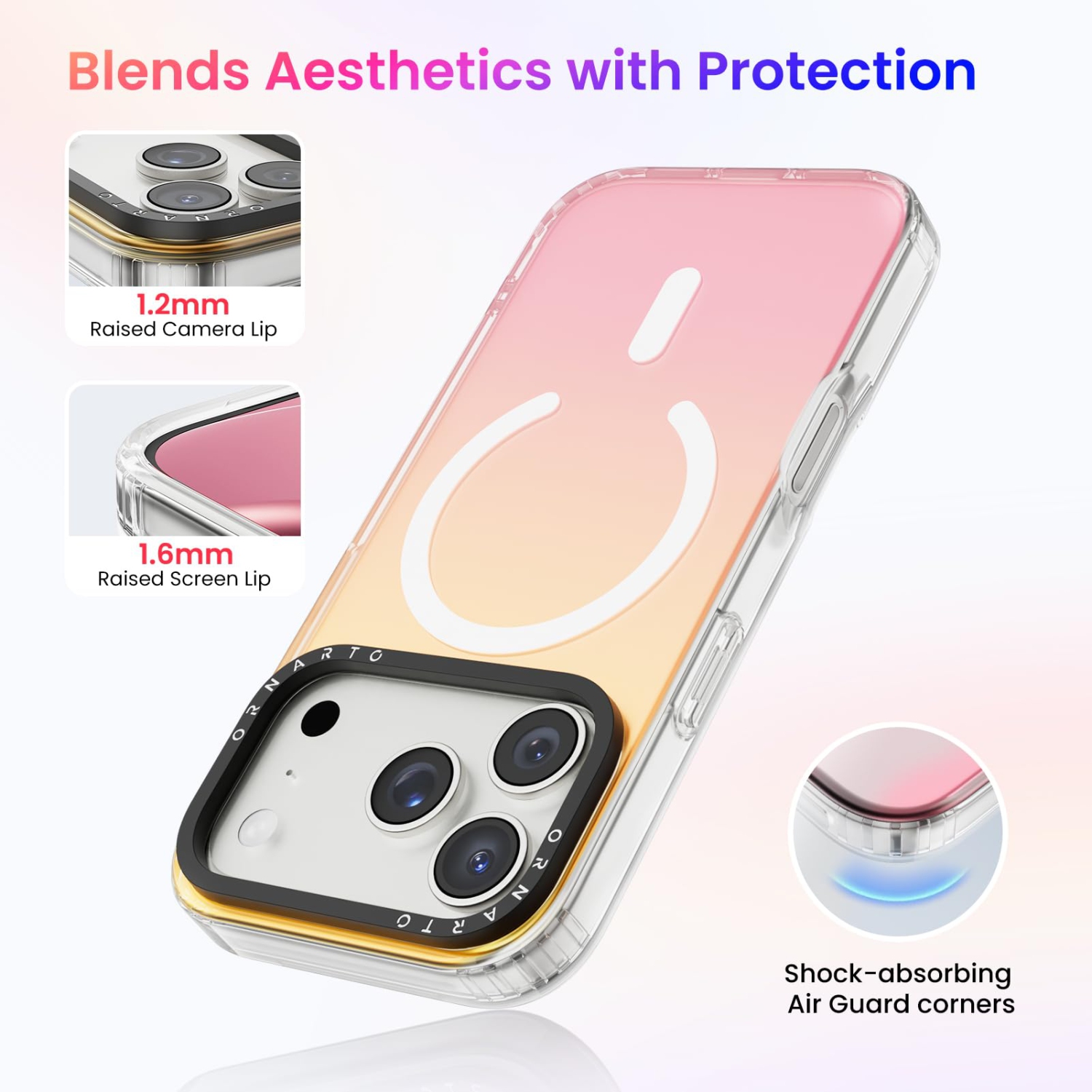 ORNARTO for iPhone 17 Pro Case,[Compatible with MagSafe],Holographic Iridescent Magnetic Cover,Shockproof Protective Rainbow Phone Case for iPhone 17