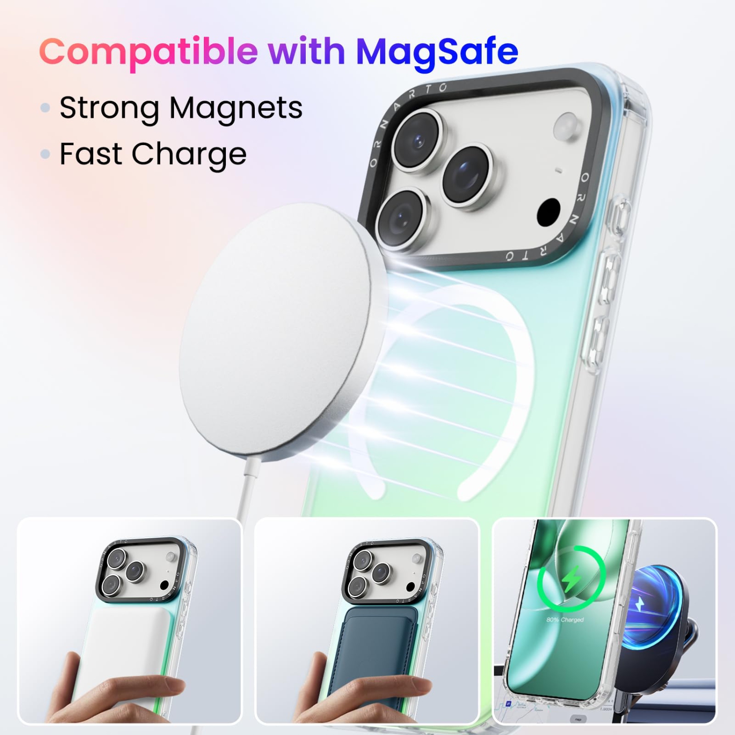 ORNARTO for iPhone 17 Pro Case,[Compatible with MagSafe],Holographic Iridescent Magnetic Cover,Shockproof Protective Rainbow Phone Case for iPhone 17