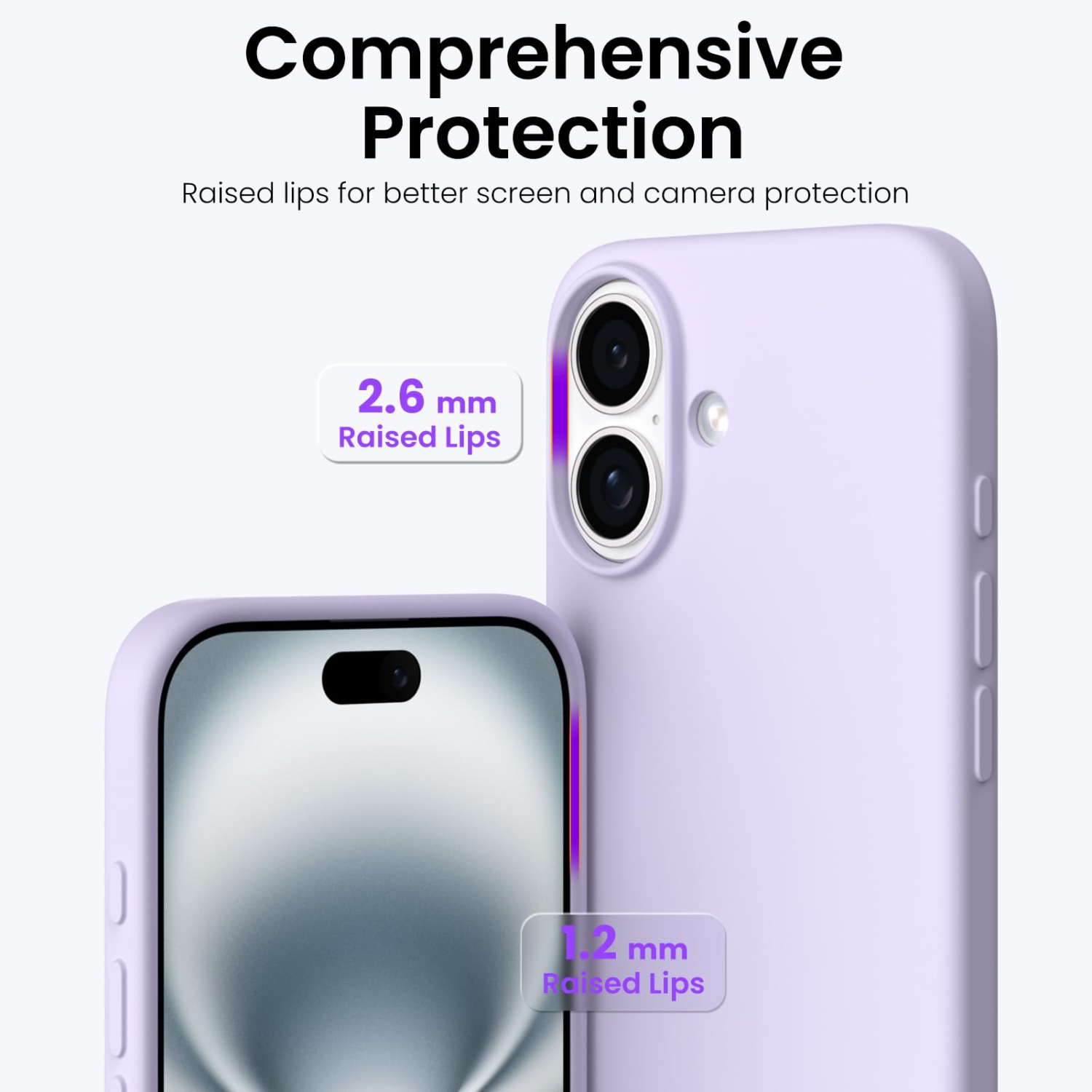 ORNARTO Compatible avec iPhone 17, étui mince en silicone liquide antichoc pour iPhone 17 6,3&nbsp;po avec doublure en microfibre antirayure - Lilas