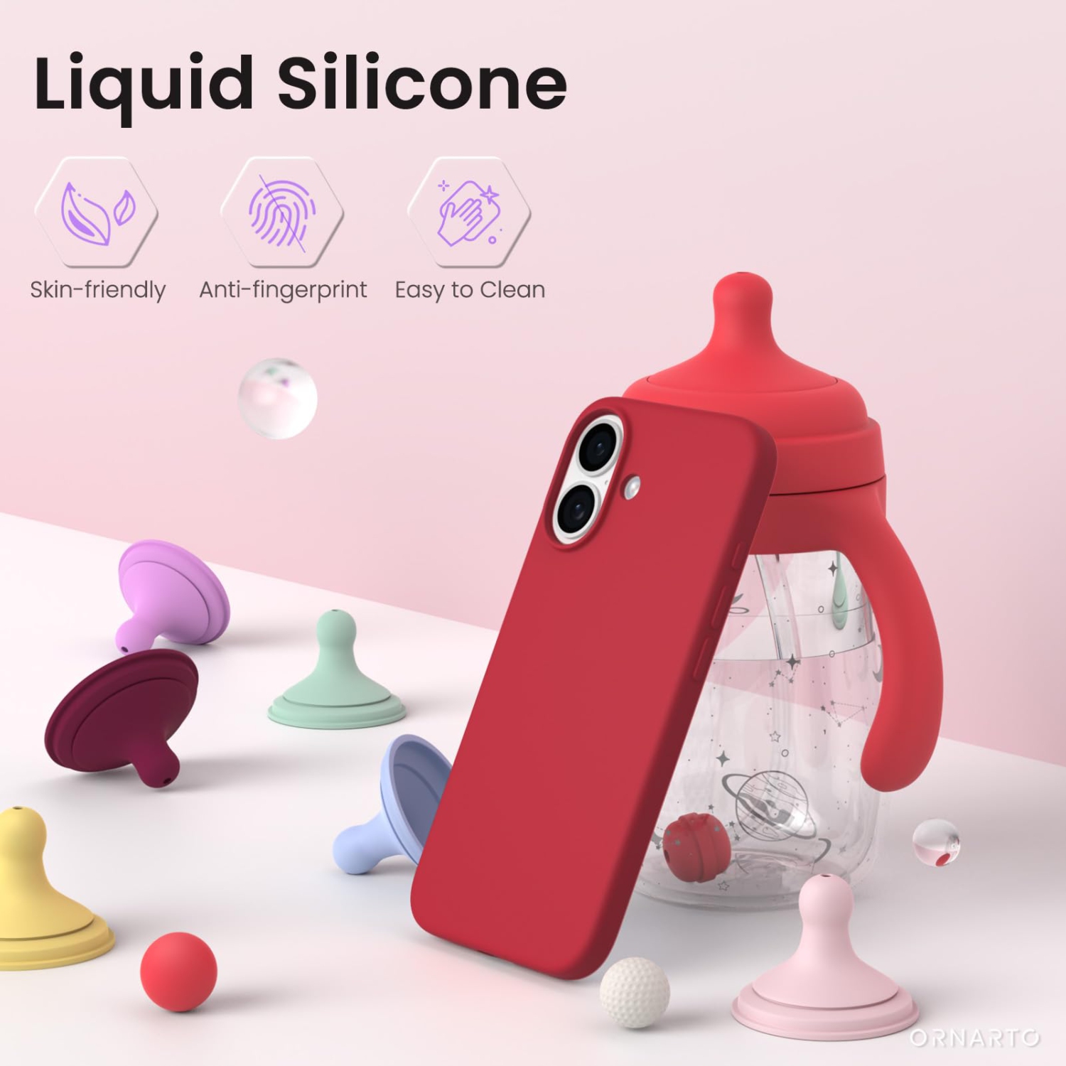 ORNARTO Compatible avec iPhone 17, étui mince en silicone liquide antichoc pour iPhone 17 6,3 po avec doublure en microfibre antirayure - Rouge