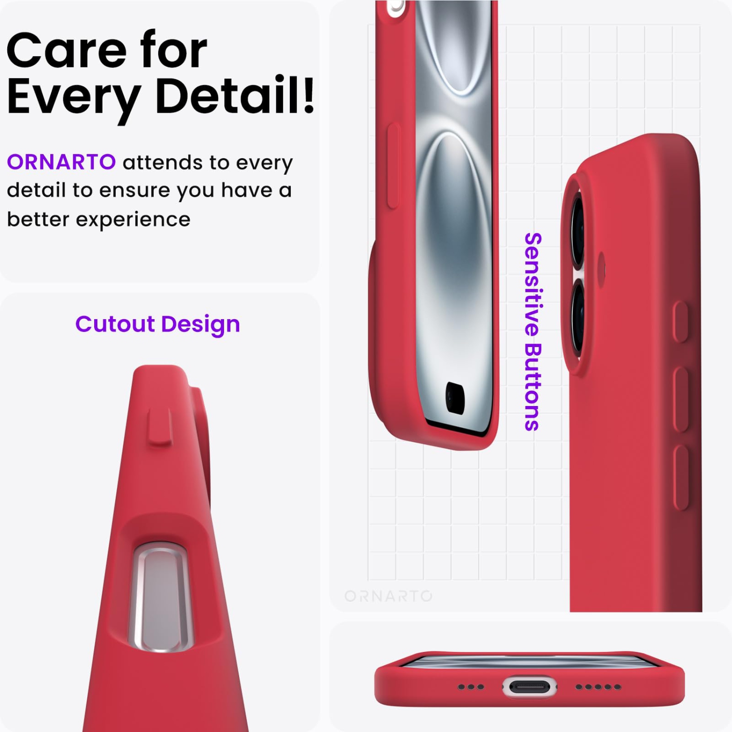 ORNARTO Compatible avec iPhone 17, étui mince en silicone liquide antichoc pour iPhone 17 6,3 po avec doublure en microfibre antirayure - Rouge