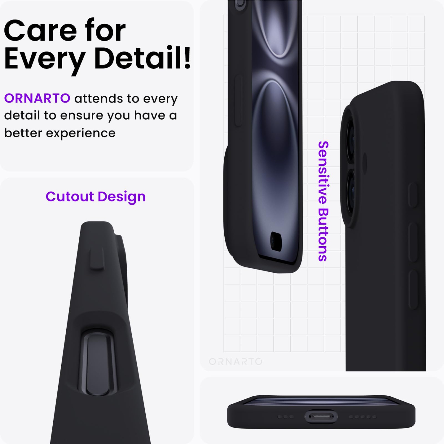 ORNARTO Compatible avec iPhone 17, étui mince en silicone liquide antichoc pour iPhone 17 6,3&nbsp;po avec doublure en microfibre antirayure - Noir