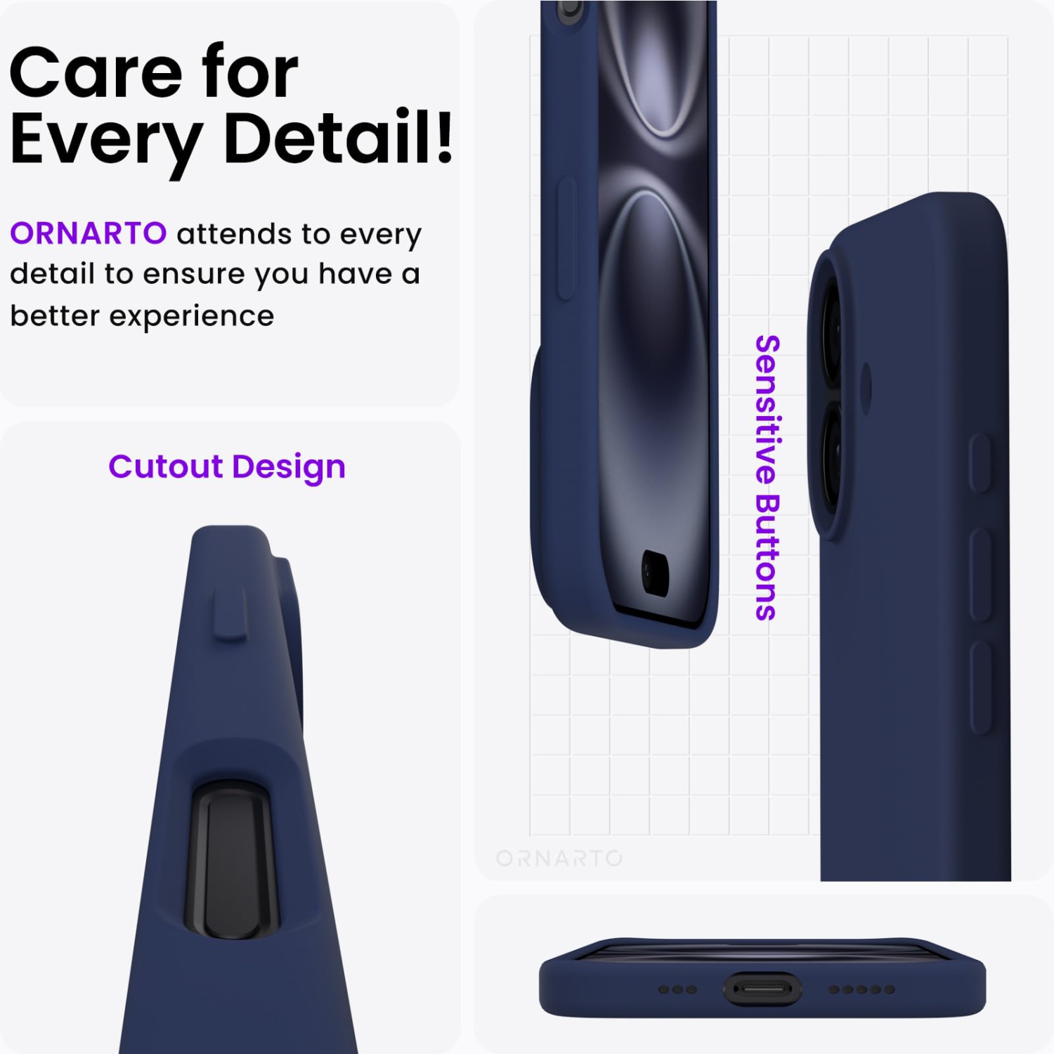 ORNARTO Compatible avec iPhone 17, étui mince en silicone liquide antichoc pour iPhone 17 6,3&nbsp;po avec doublure en microfibre antirayure - bleu