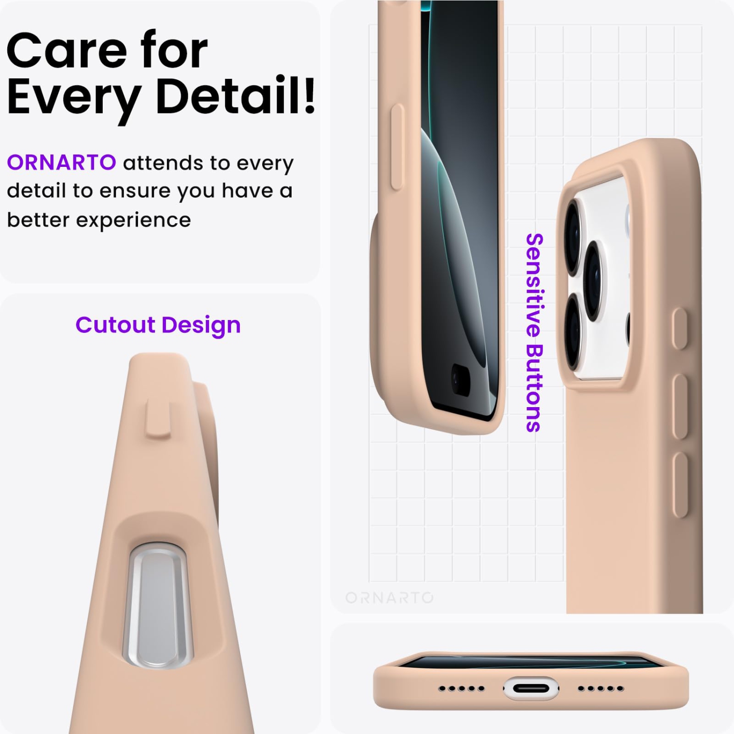 ORNARTO Compatible with iPhone 17 Pro Case 6.3", Slim Liquid Silicone Full Covered Shockproof Protective Phone Cover with Anti-Scratch Microfiber